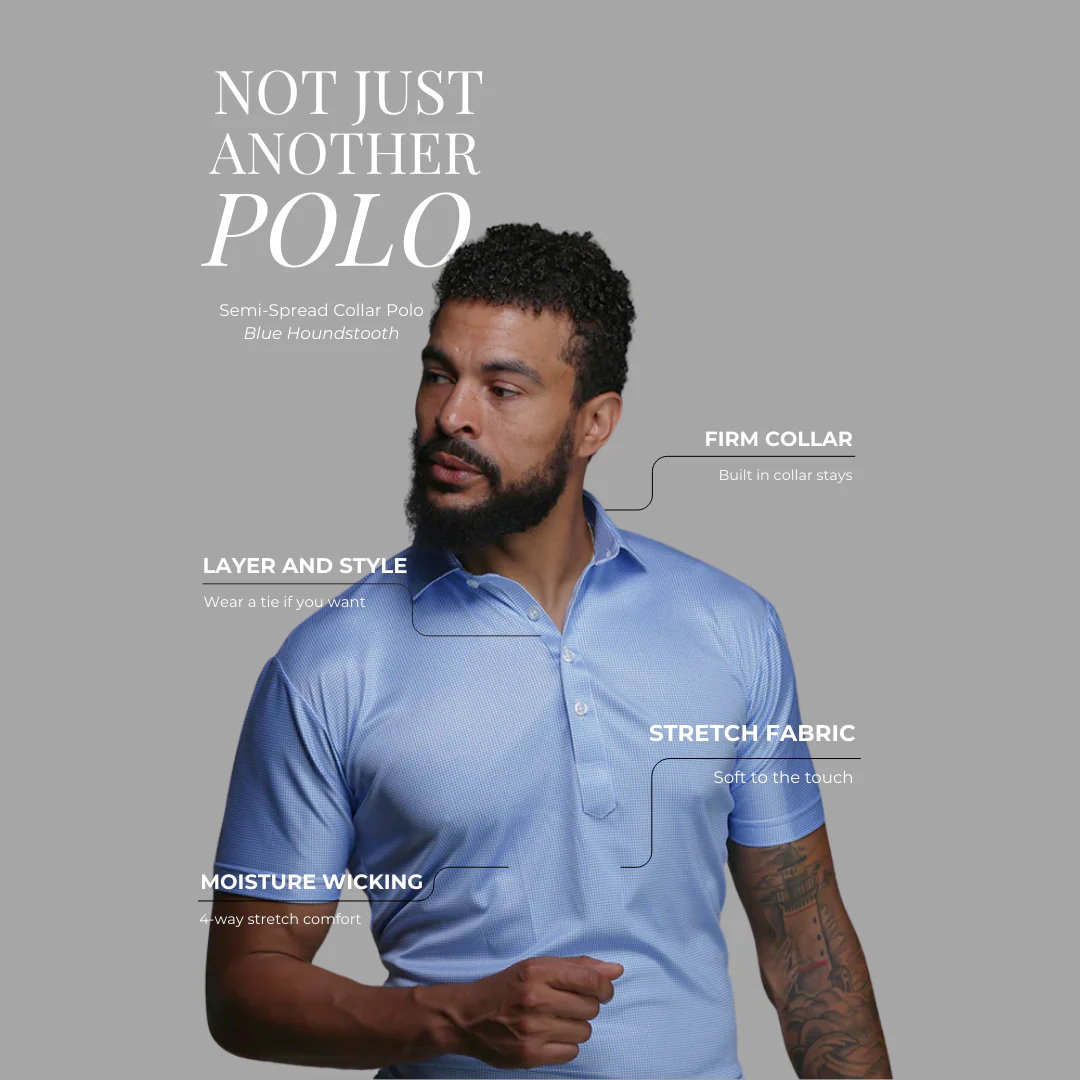 Semi-Spread Collar Polo Blue Houndstooth Original