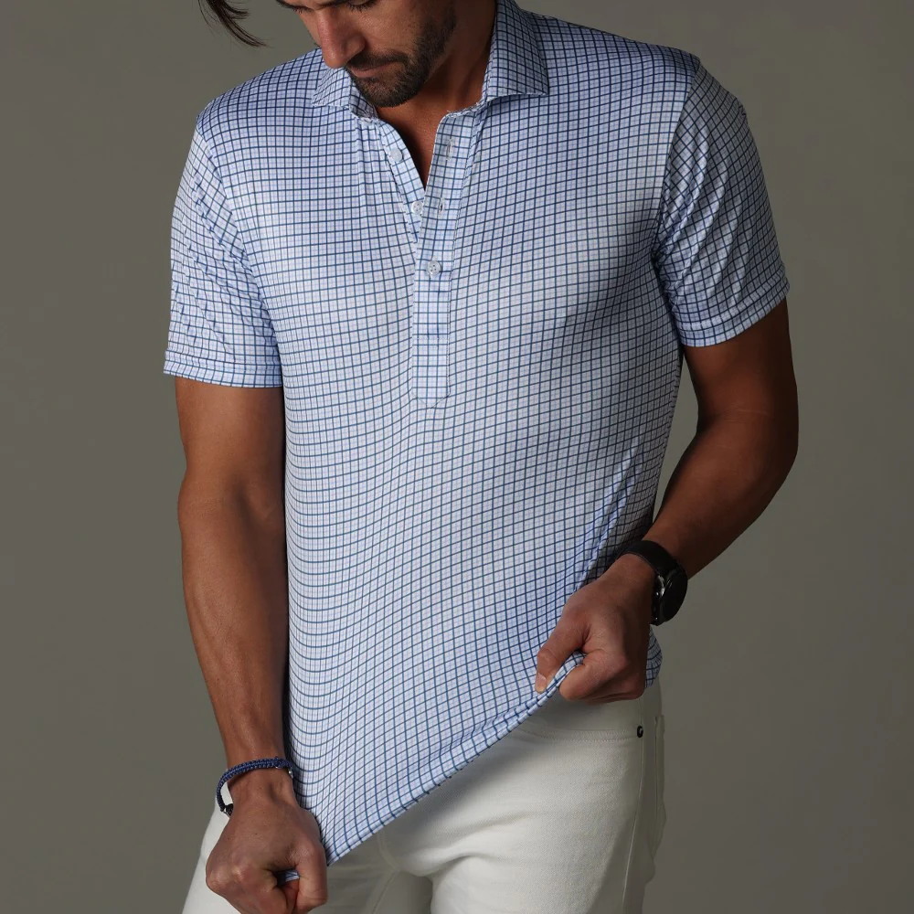 Semi-Spread Collar Polo Blue Tattersall Original