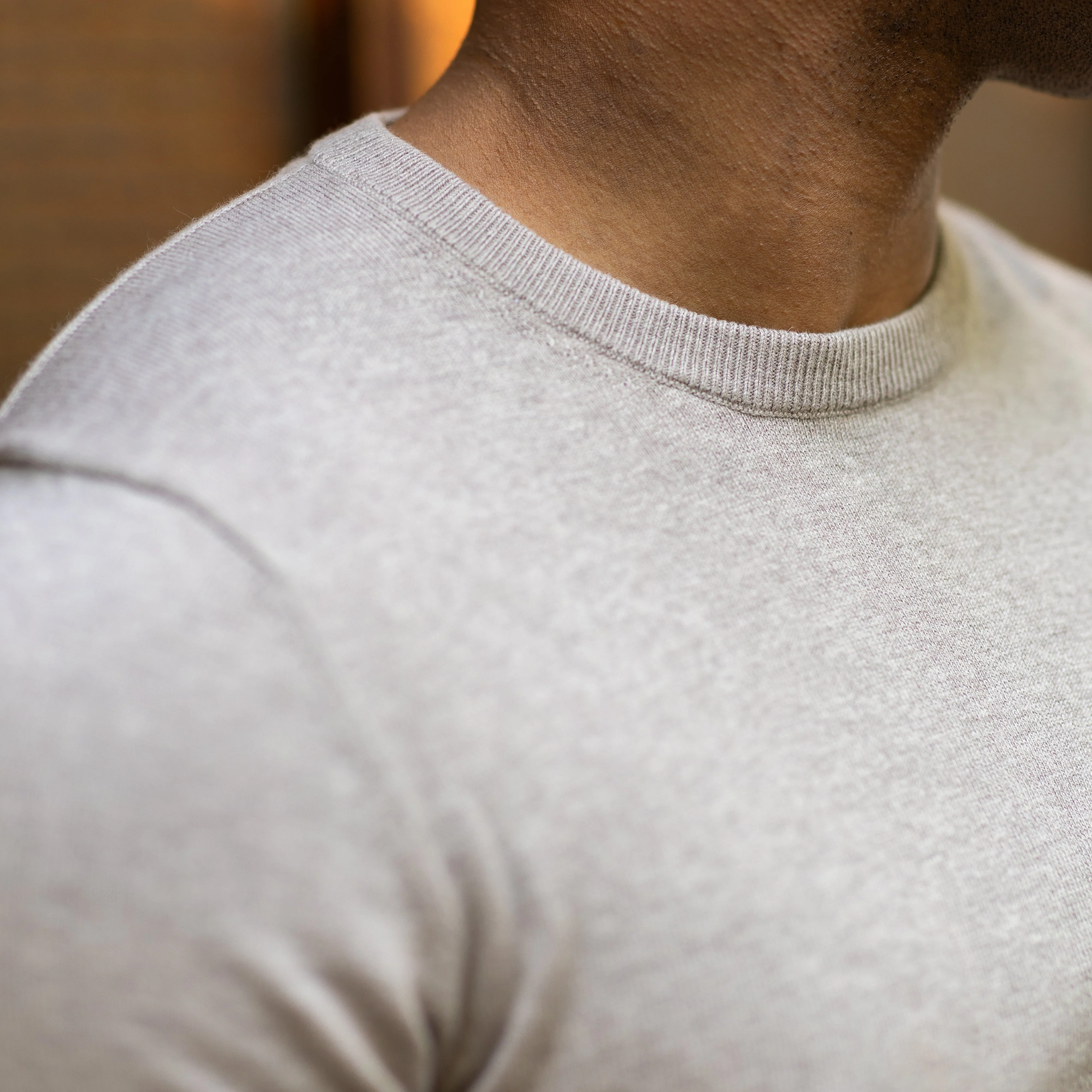 Oatmeal Luxury Touch Cotton and Cashmere Crew Neck Sweater