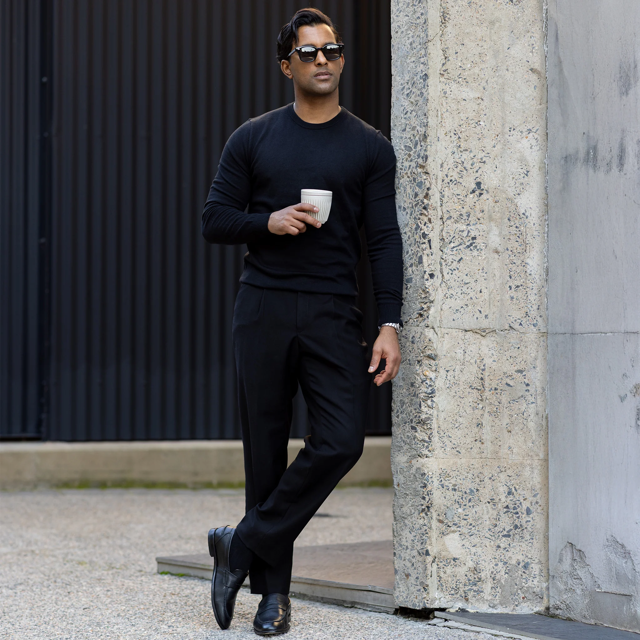 Black Luxury Touch Cotton and Cashmere Crew Neck Sweater