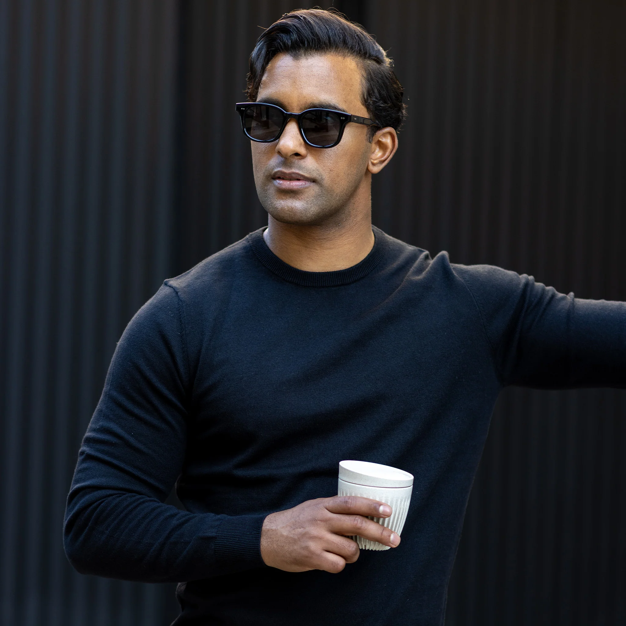 Black Luxury Touch Cotton and Cashmere Crew Neck Sweater