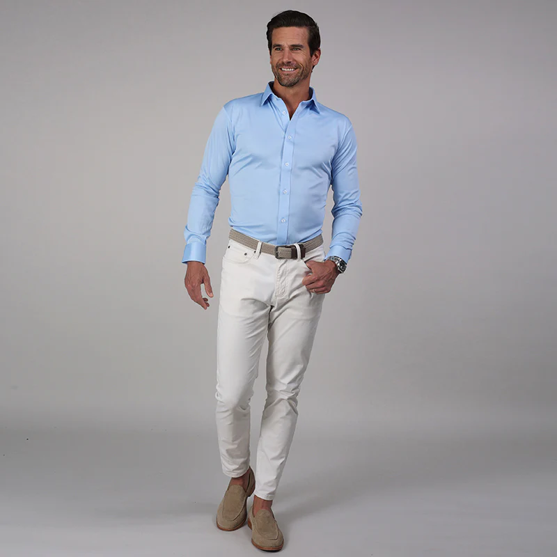 Quattro Flex Dress Shirt with Semi-Spread Collar Sky Blue