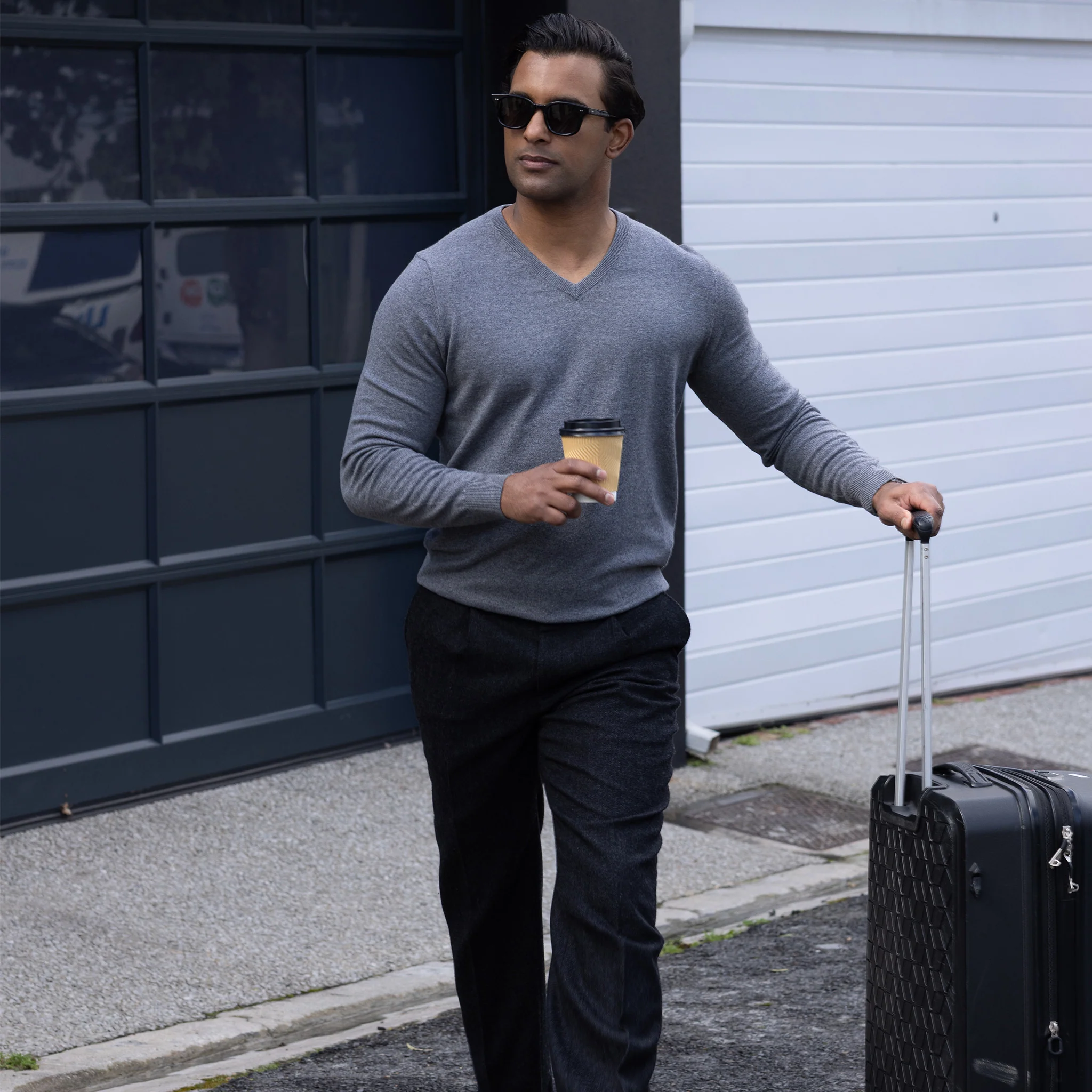 Grey Luxury Touch Cotton and Cashmere V-Neck Sweater