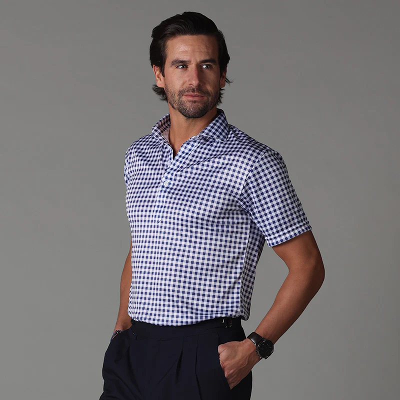 3761-semi-spread-collar-polo-navy-gingham-original-1.webp Semi-Spread Collar Polo Navy Gingham Original