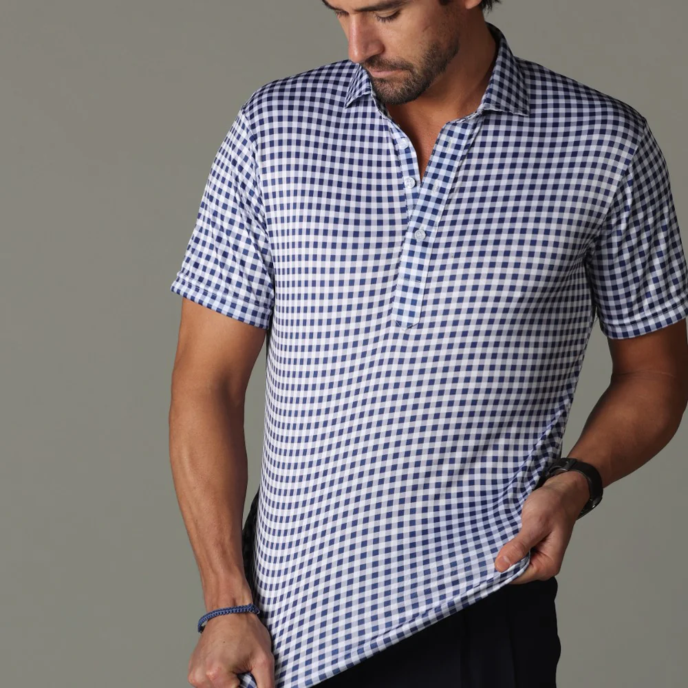 3761-semi-spread-collar-polo-navy-gingham-original-4.webp Semi-Spread Collar Polo Navy Gingham Original