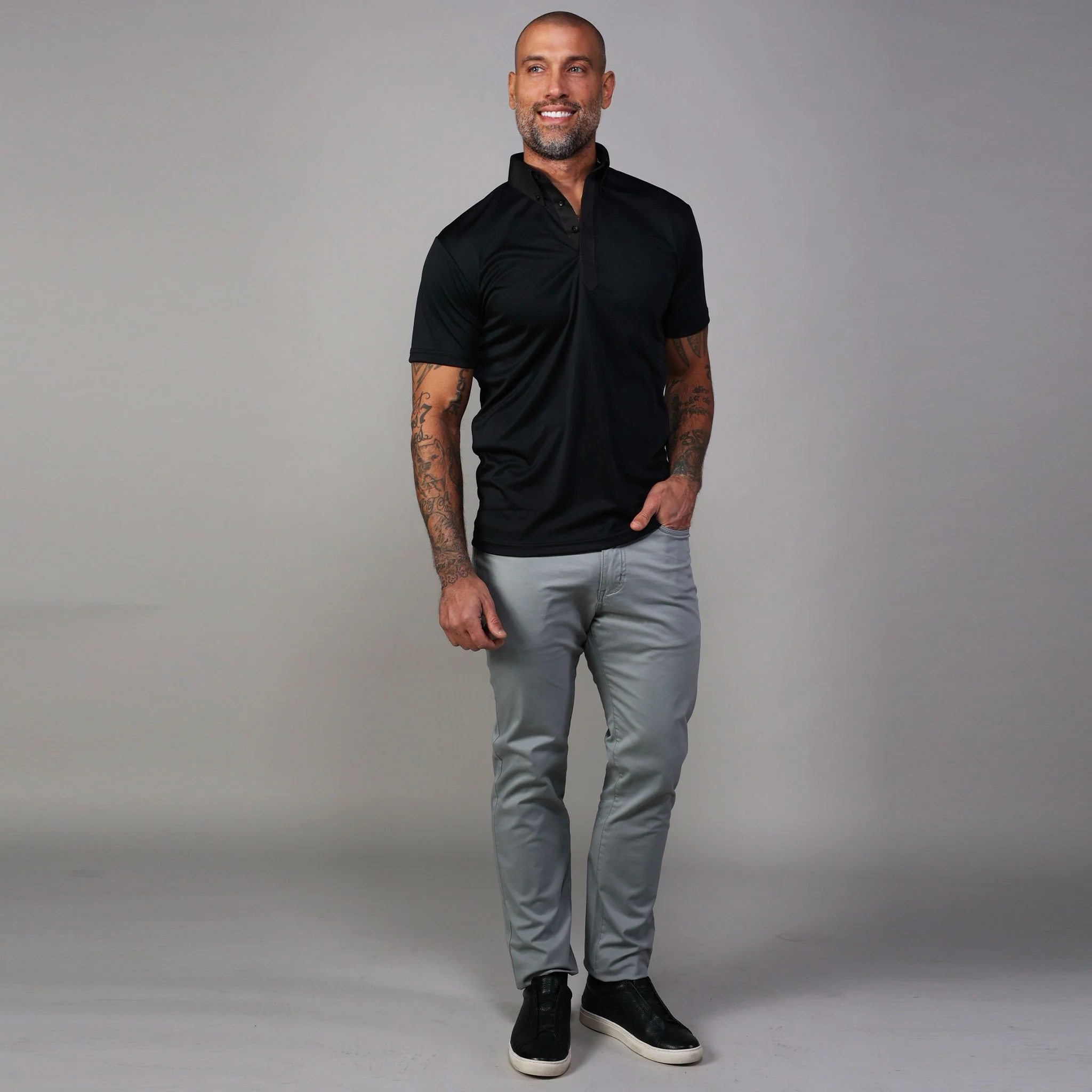 Nightfall Oxford Button Down Collar Polo Black with Dark Charcoal Accent
