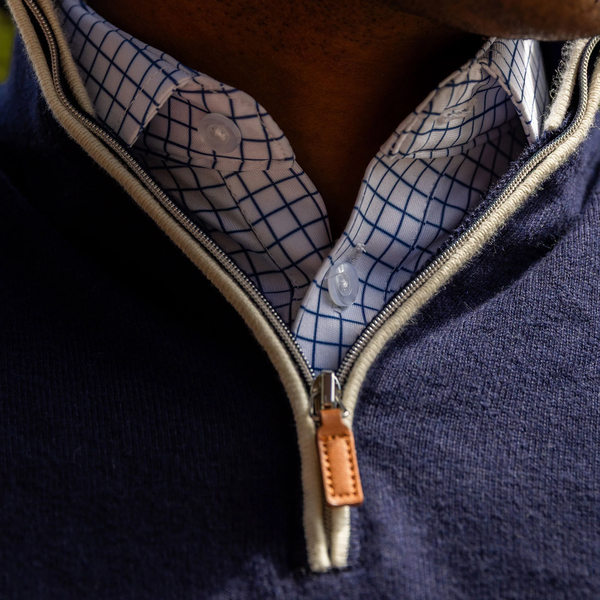 Semi-Spread Collar Polo Thin Navy Check