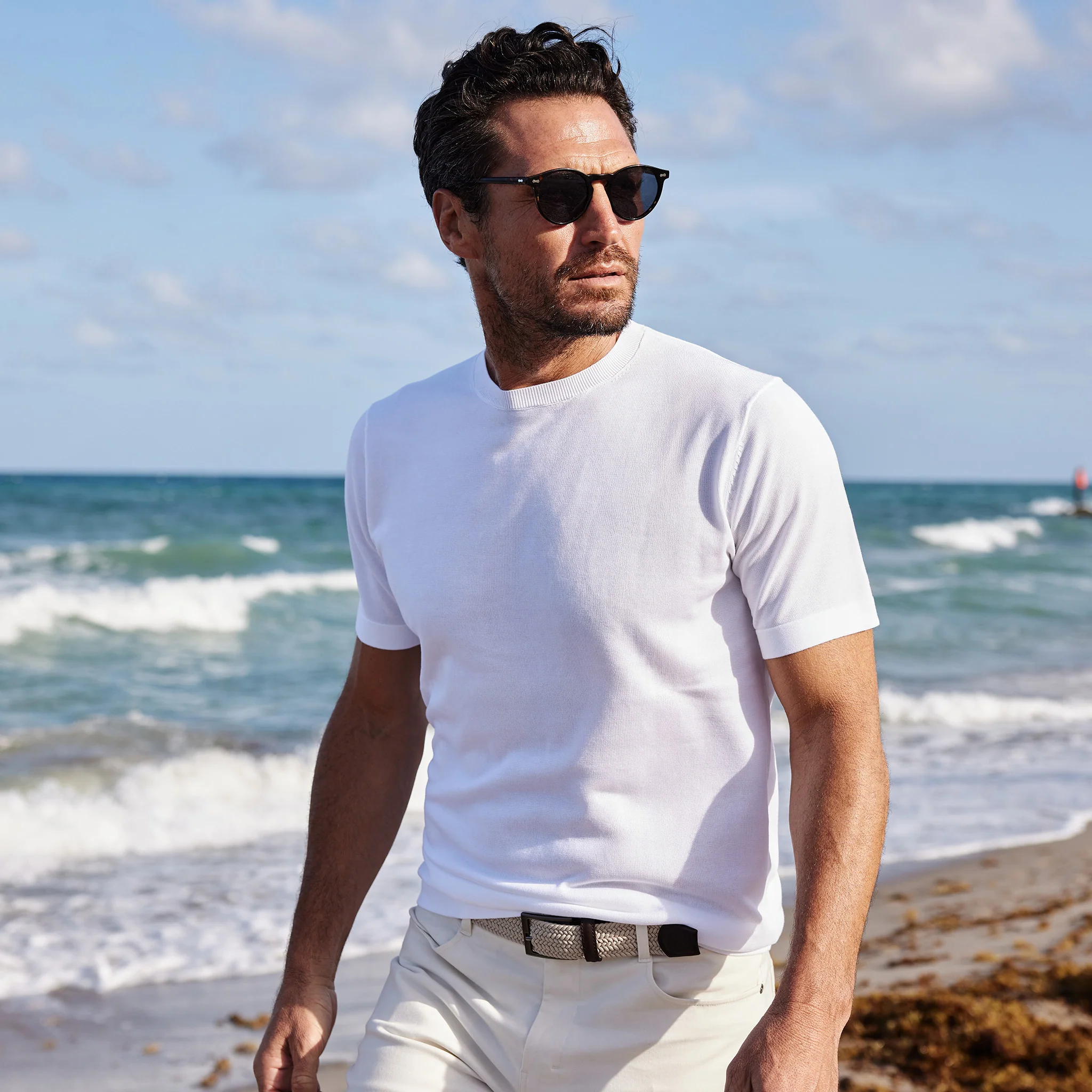 Maranello Mid-Weight Cotton & Silk Tee White