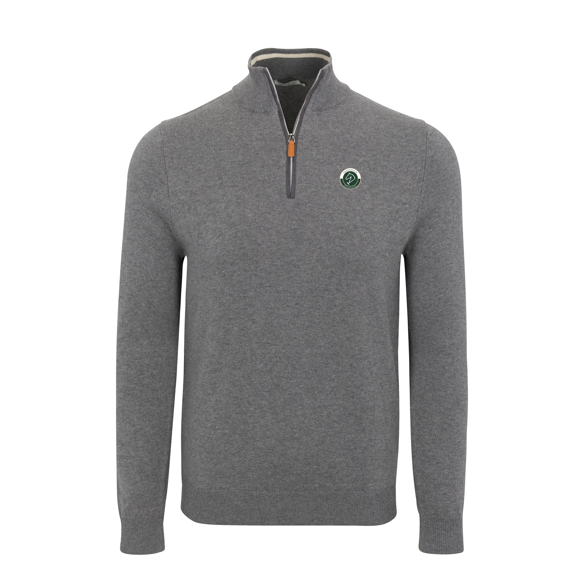 Greenwich Sound Polo Grey with Grey Trim Luxury Touch Cotton and Cashmere Quarter Zip Sweater