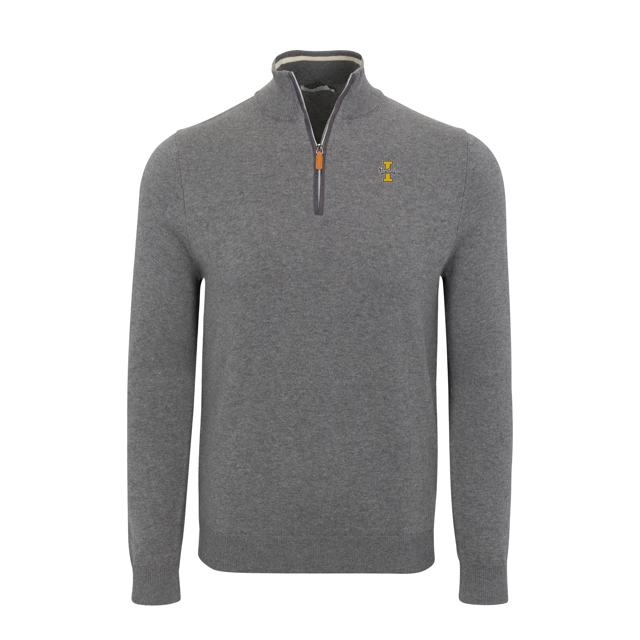 Idaho Grey with Grey Trim Luxury Touch Cotton and Cashmere Quarter Zip Sweater