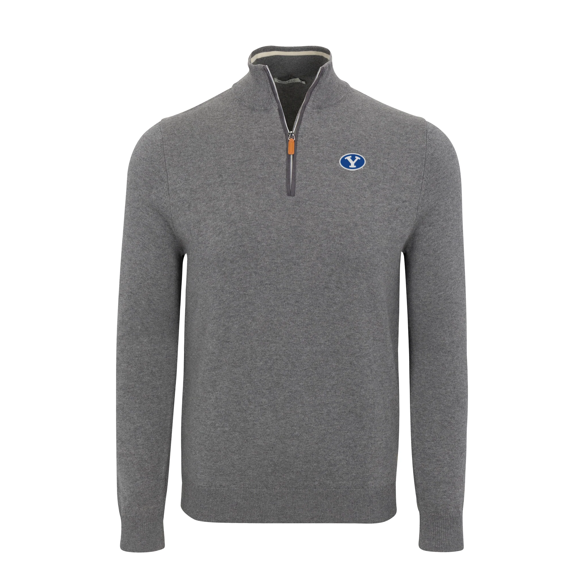 BYU Grey with Grey Trim Luxury Touch Cotton and Cashmere Quarter Zip Sweater