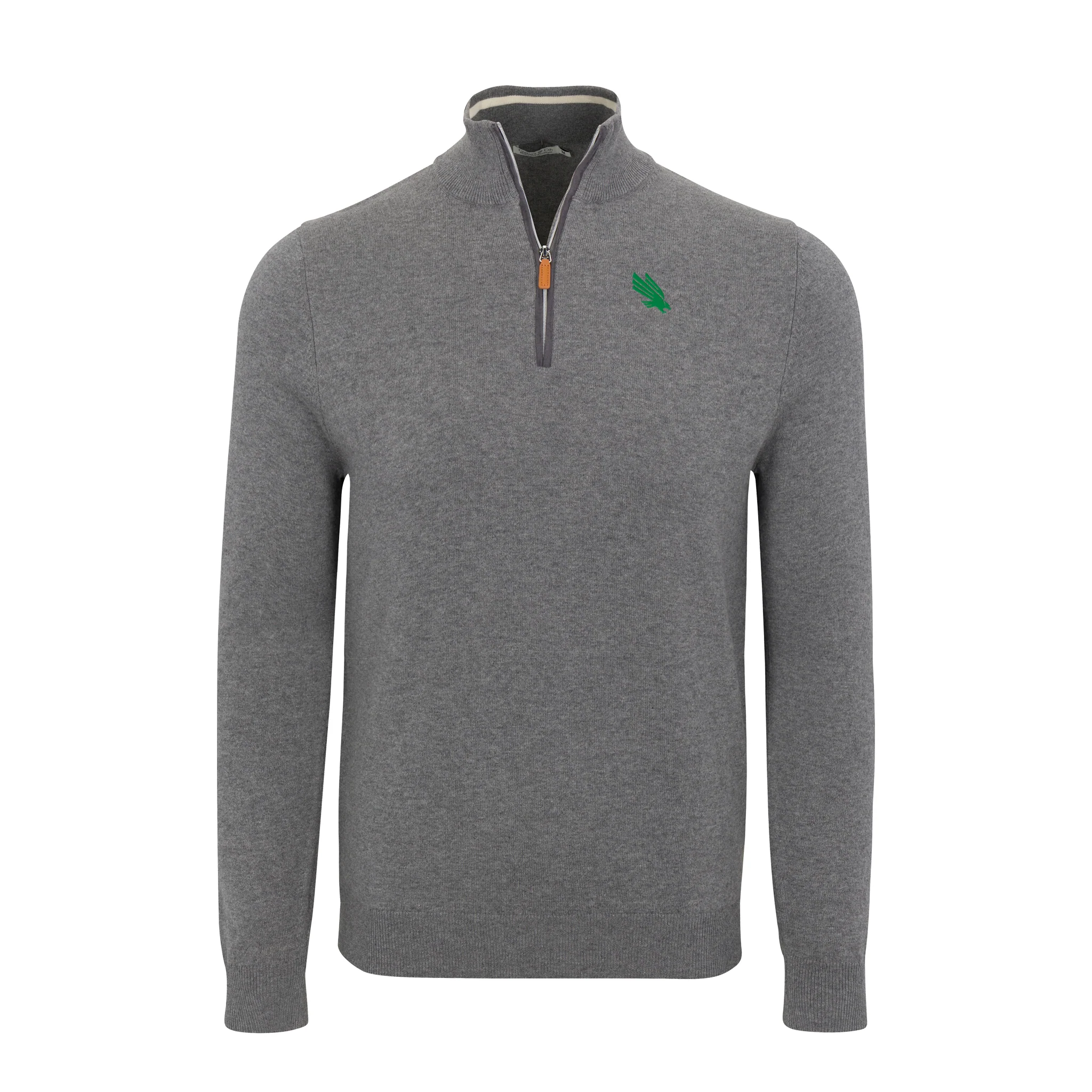 North Texas Grey with Grey Trim Luxury Touch Cotton and Cashmere Quarter Zip Sweater