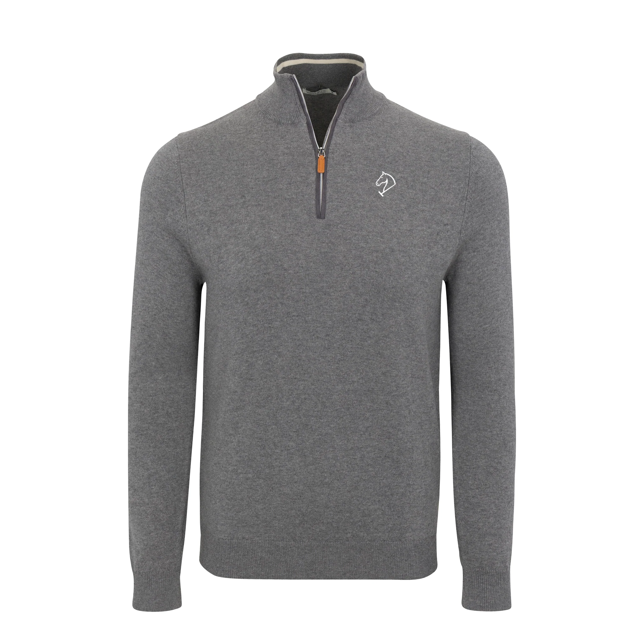 Greenwich Sound Polo Grey with Grey Trim Luxury Touch Cotton and Cashmere Quarter Zip Sweater