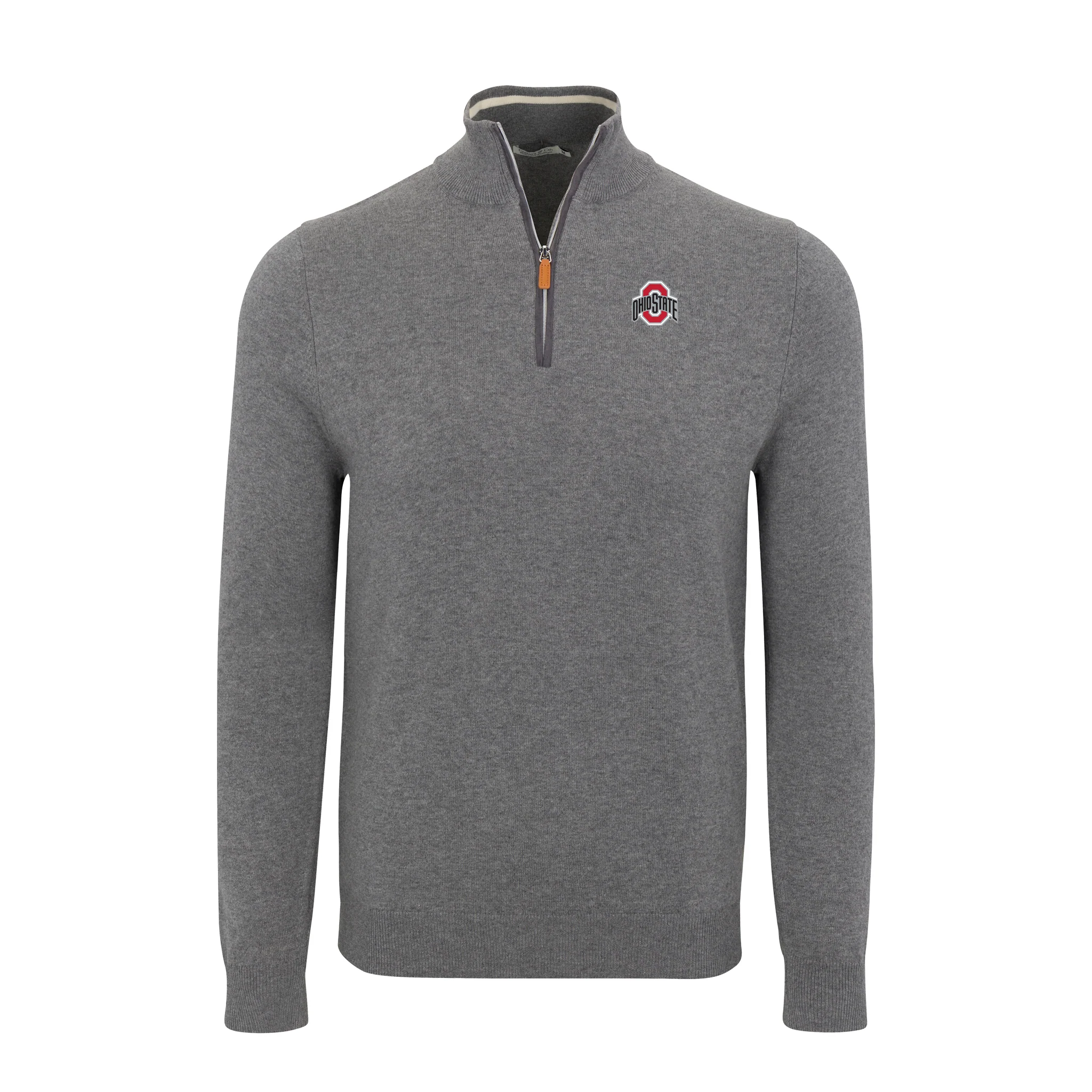 5136-ohio-state-grey-with-grey-trim-luxury-touch-cotton-and-cashmere-quarter-zip-sweater-1.webp Ohio State Grey with Grey Trim Luxury Touch Cotton and Cashmere Quarter Zip Sweater