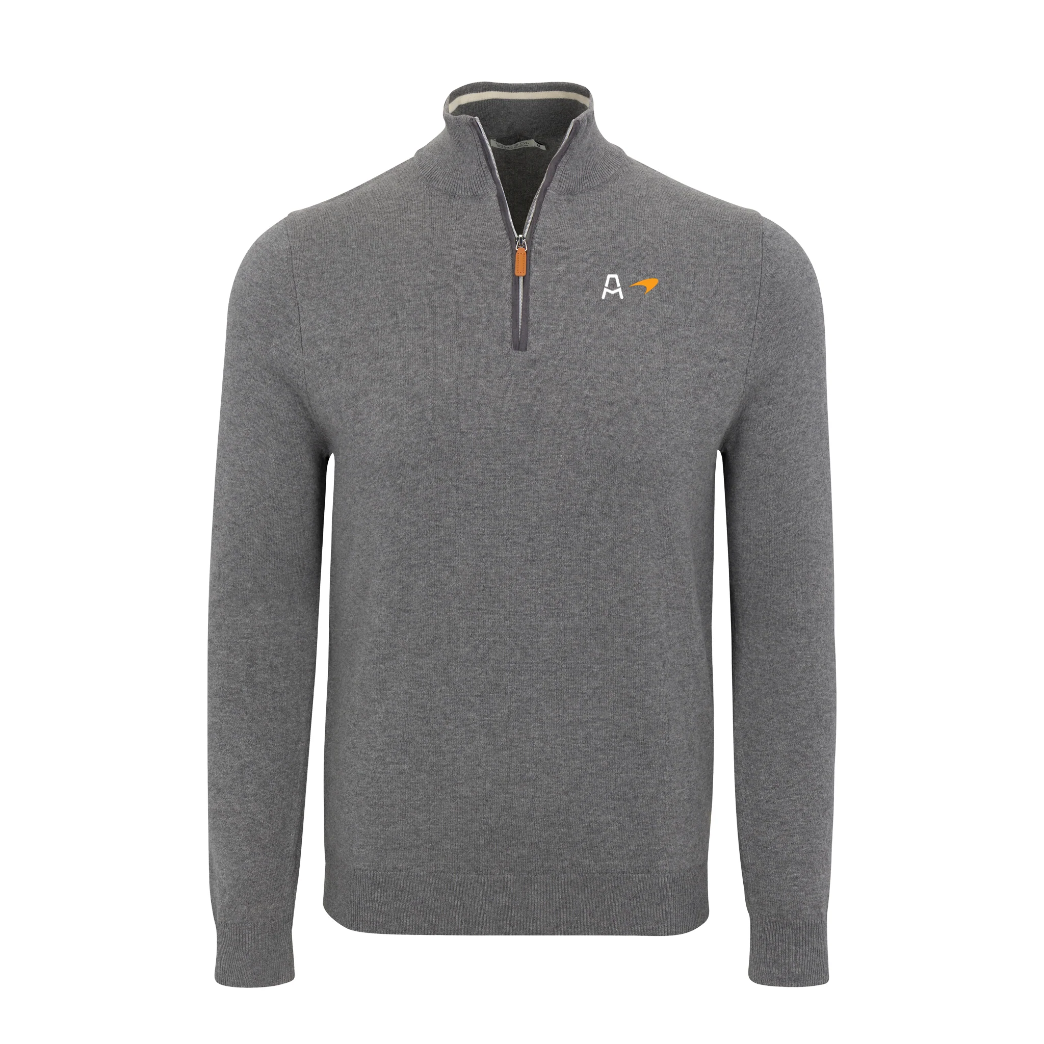 Arrow McLaren Grey with Grey Trim Luxury Touch Cotton and Cashmere Quarter Zip Sweater