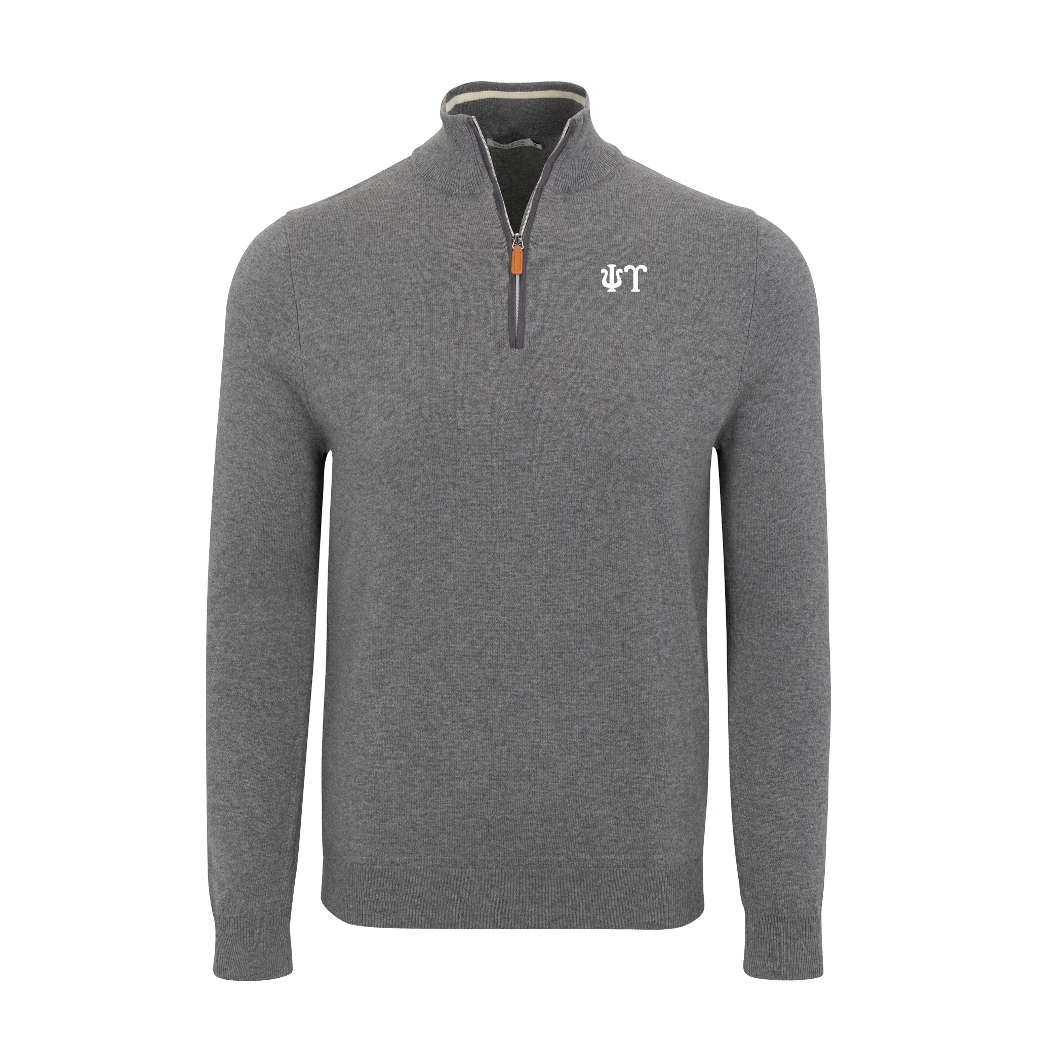 5250-collars-co.-psi-upsilon-grey-with-grey-trim-luxury-touch-cotton-and-cashmere-quarter-zip-sweater-1.webp Collars & Co. Psi Upsilon Grey with Grey Trim Luxury Touch Cotton and Cashmere Quarter Zip Sweater