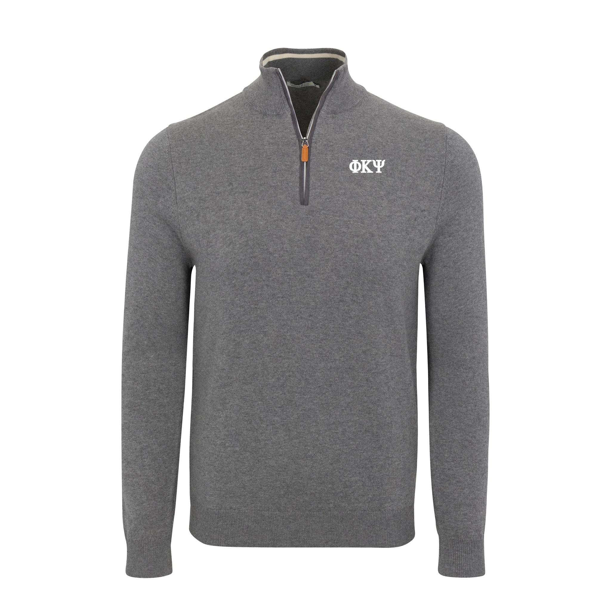 Collars & Co. Phi Kappa Psi Grey with Grey Trim Luxury Touch Cotton and Cashmere Quarter Zip Sweater