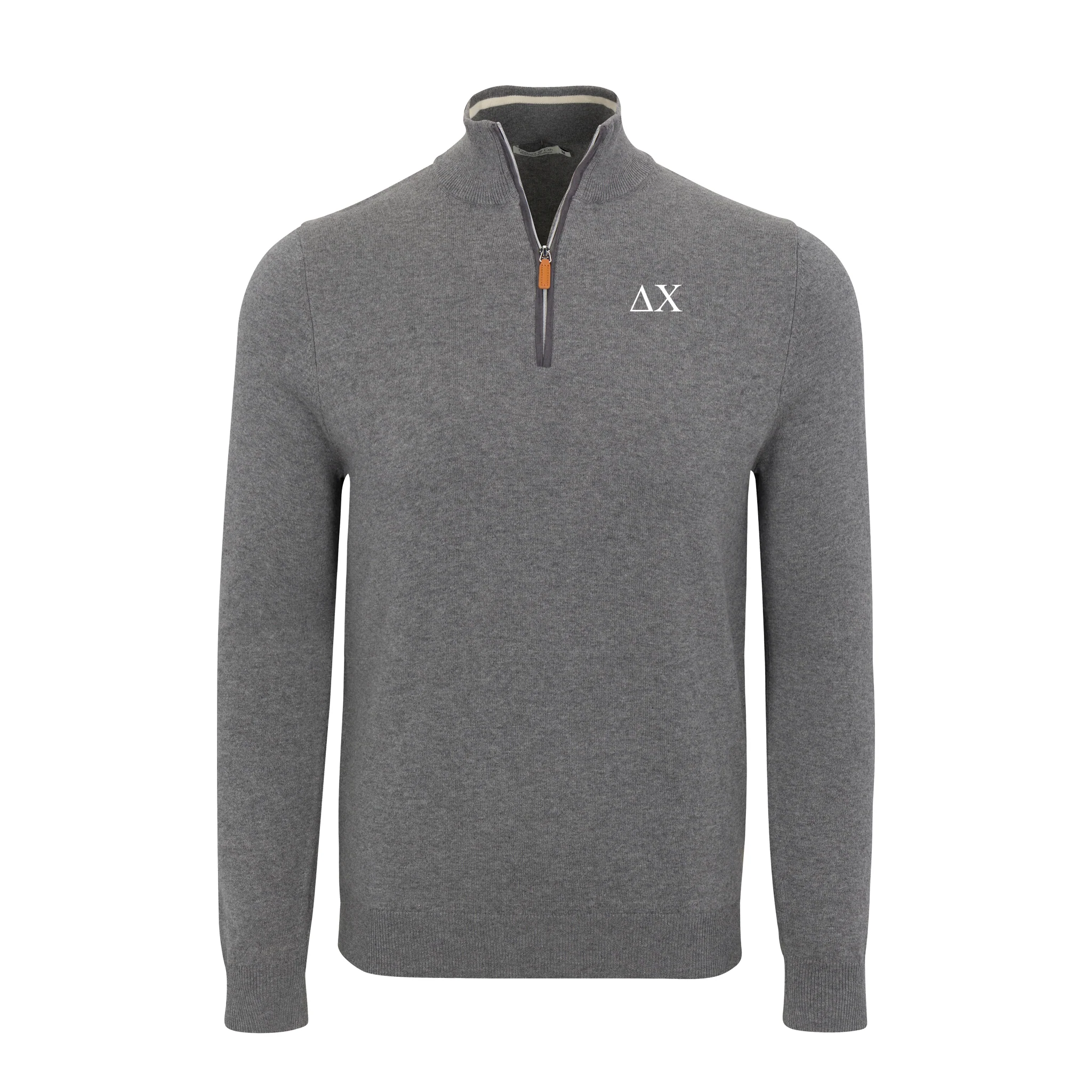 Collars & Co. Delta Chi Grey with Grey Trim Luxury Touch Cotton and Cashmere Quarter Zip Sweater