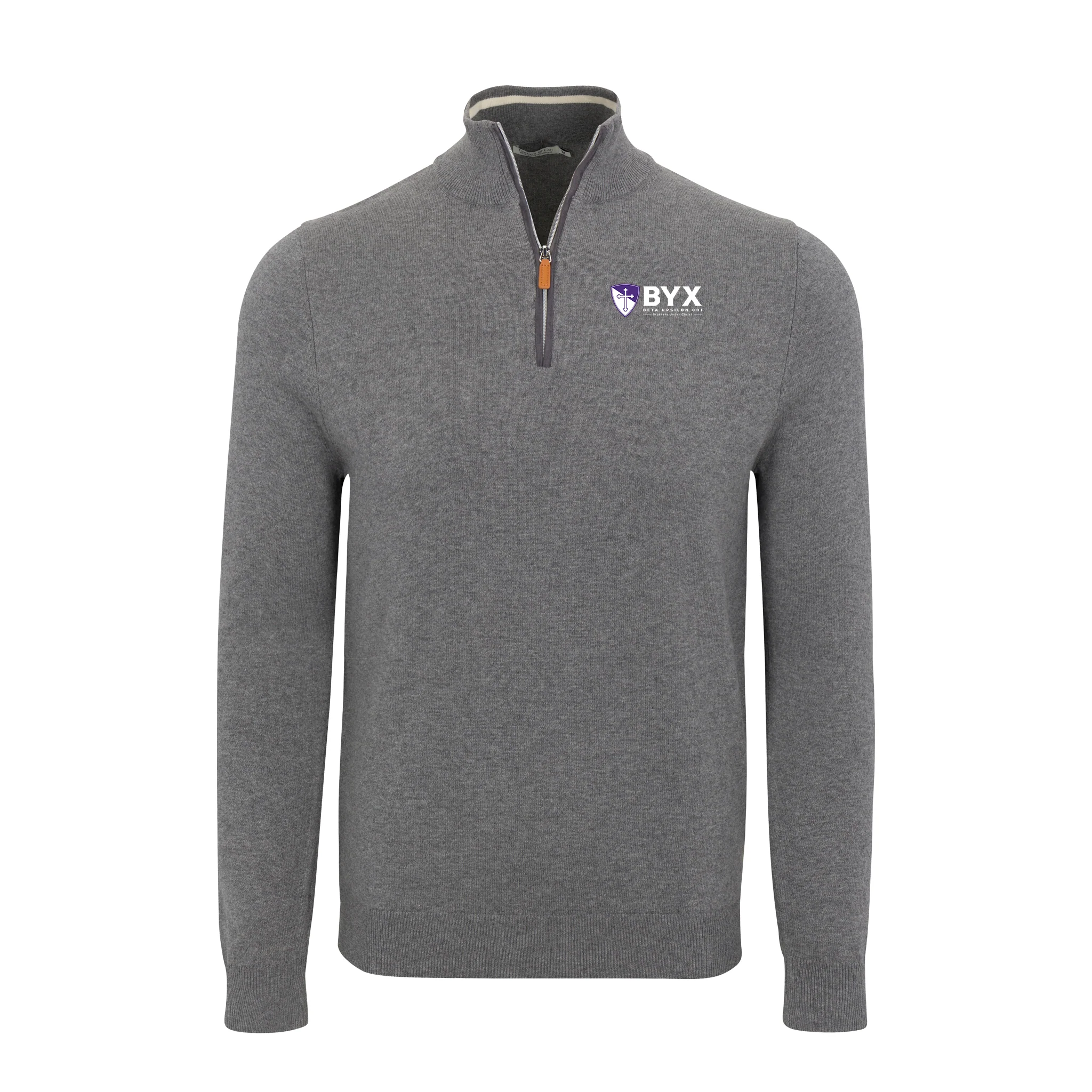 5334-collars-co.-beta-upsilon-chi-grey-with-grey-trim-luxury-touch-cotton-and-cashmere-quarter-zip-sweater-1.webp Collars & Co. Beta Upsilon Chi Grey with Grey Trim Luxury Touch Cotton and Cashmere Quarter Zip Sweater