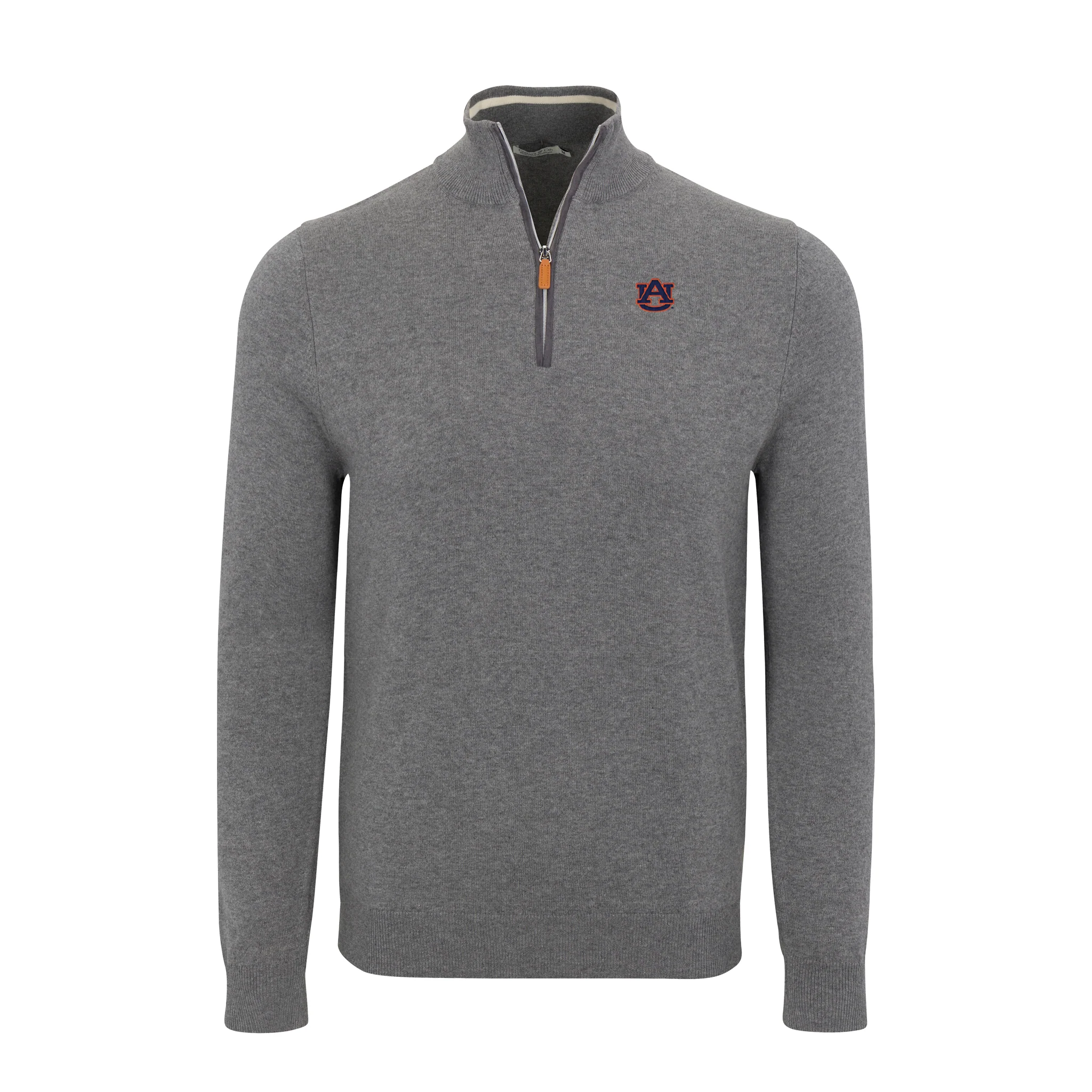 Auburn Grey with Grey Trim Luxury Touch Cotton and Cashmere Quarter Zip Sweater