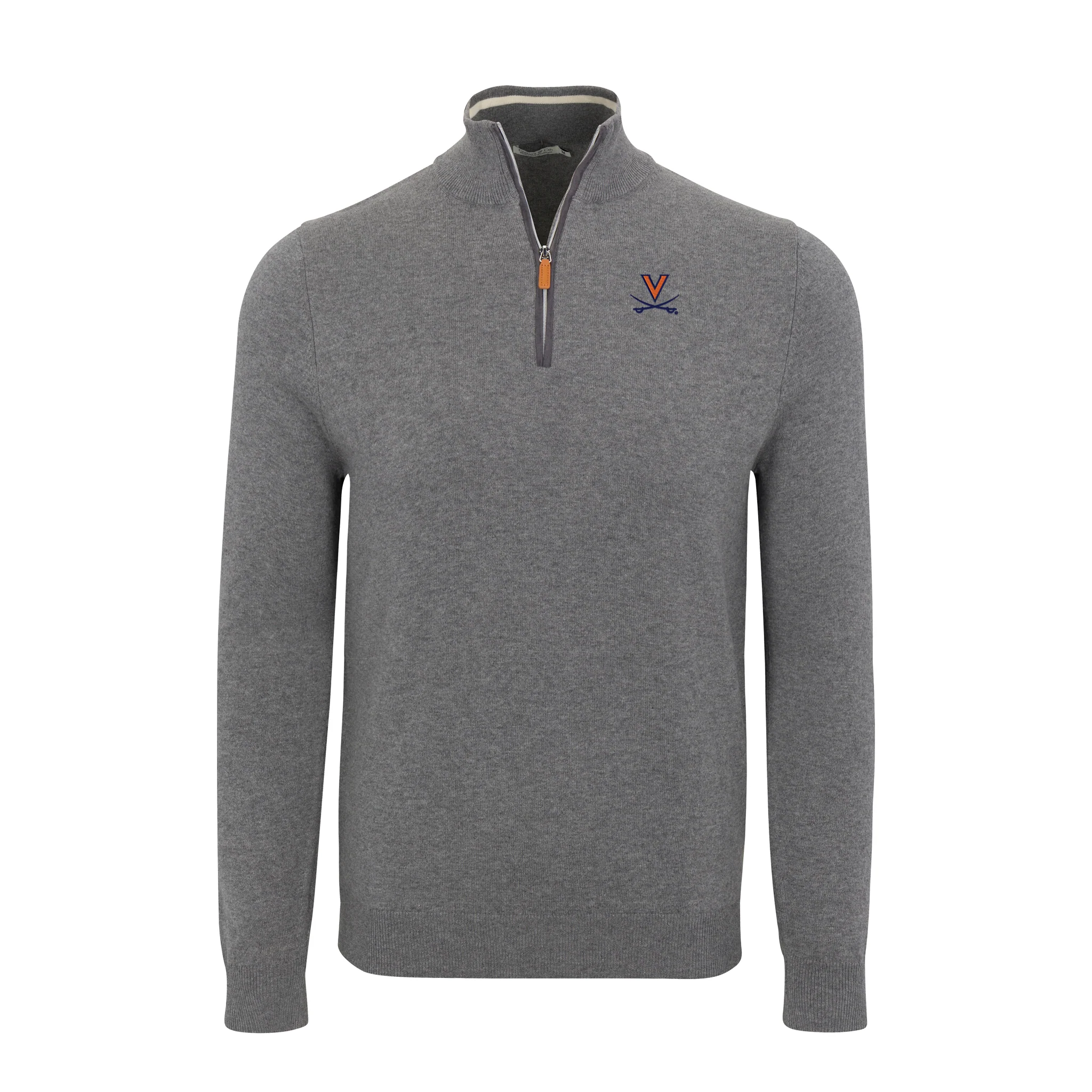 Virginia Grey with Grey Trim Luxury Touch Cotton and Cashmere Quarter Zip Sweater