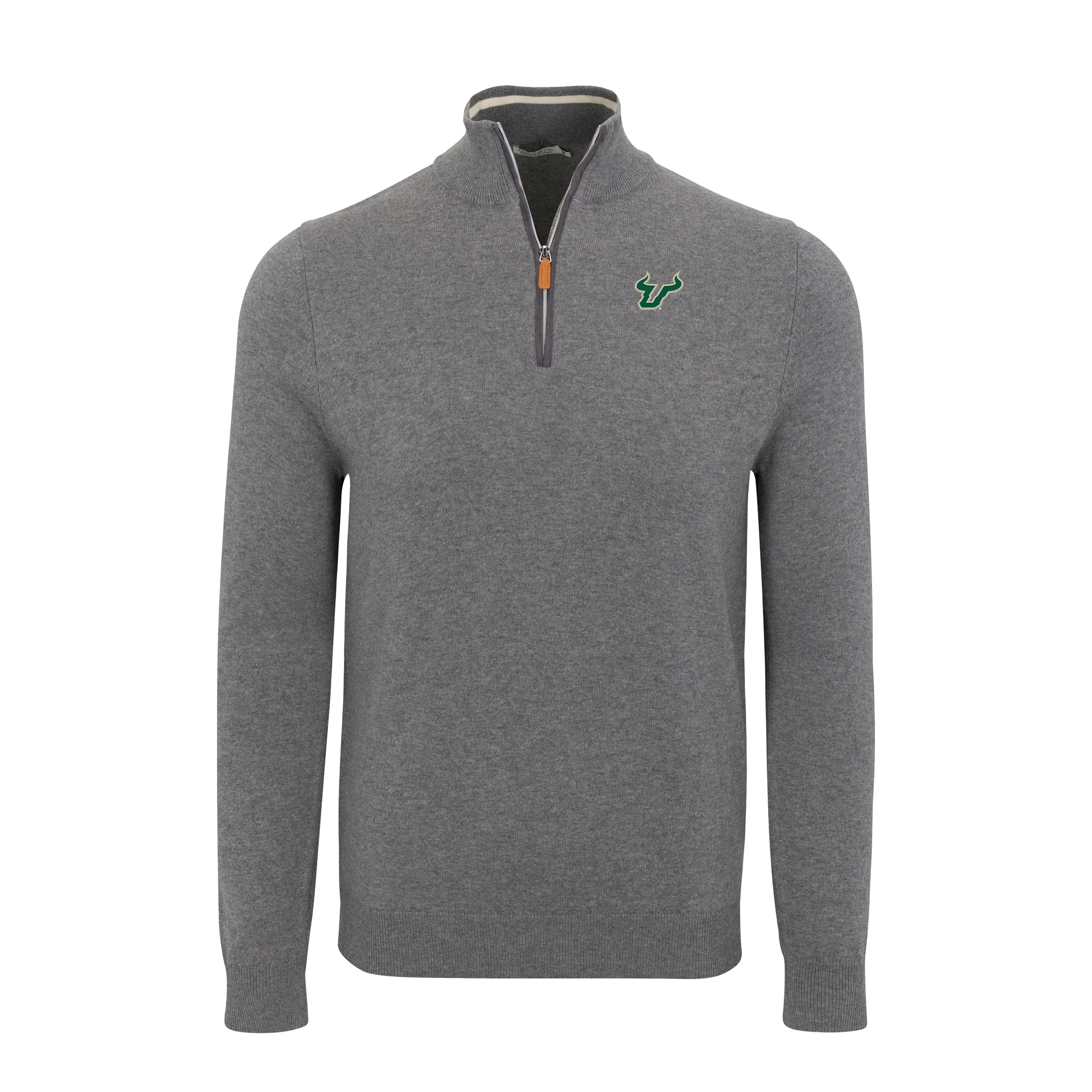 South Florida Grey with Grey Trim Luxury Touch Cotton and Cashmere Quarter Zip Sweater