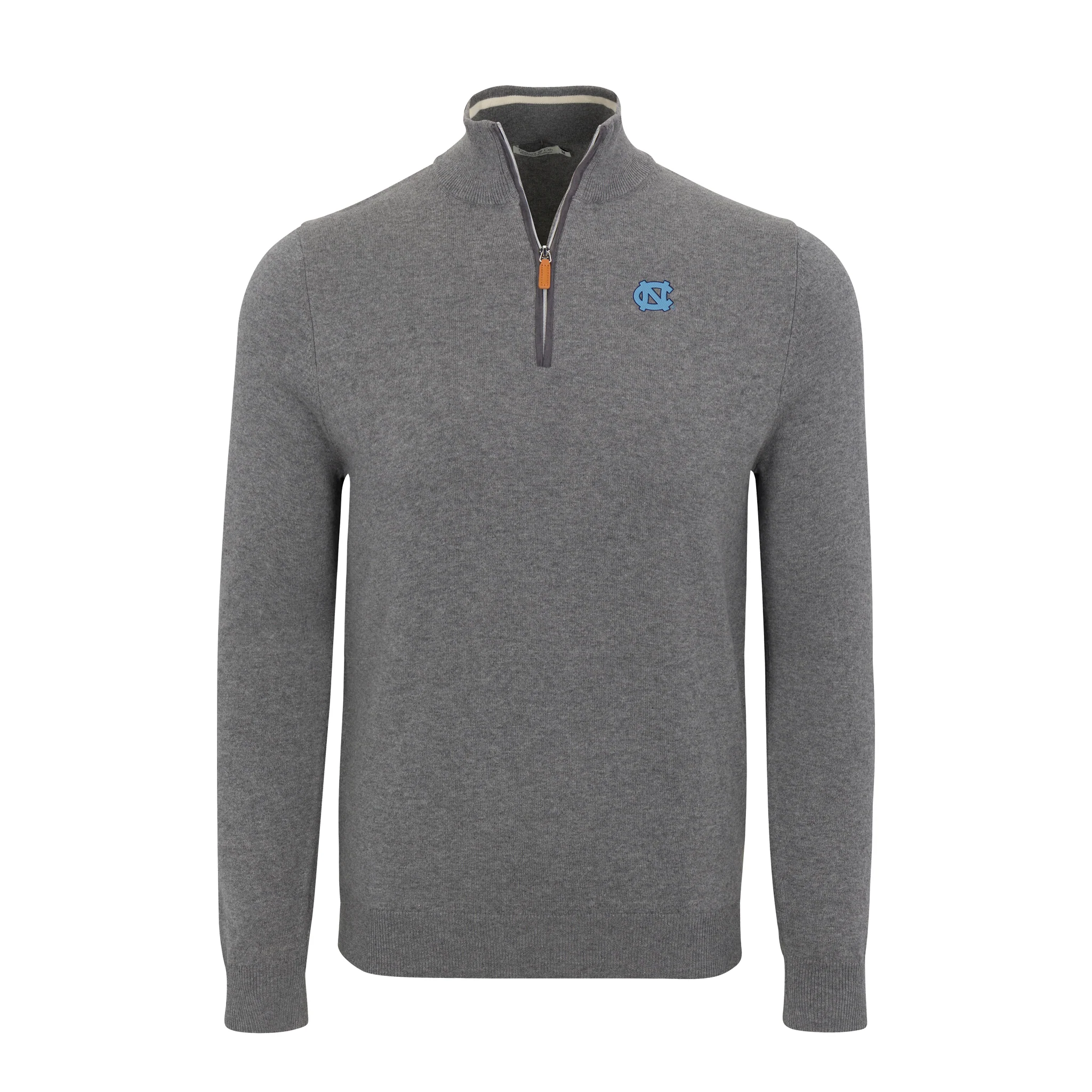 North Carolina Grey with Grey Trim Luxury Touch Cotton and Cashmere Quarter Zip Sweater