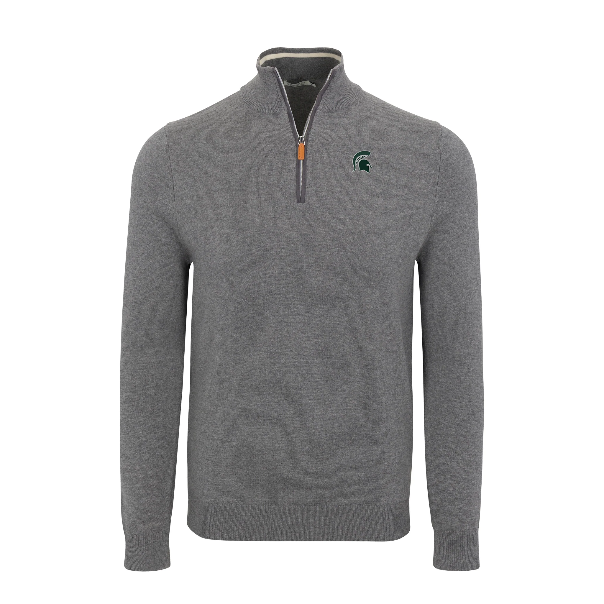 Michigan State Grey with Grey Trim Luxury Touch Cotton and Cashmere Quarter Zip Sweater