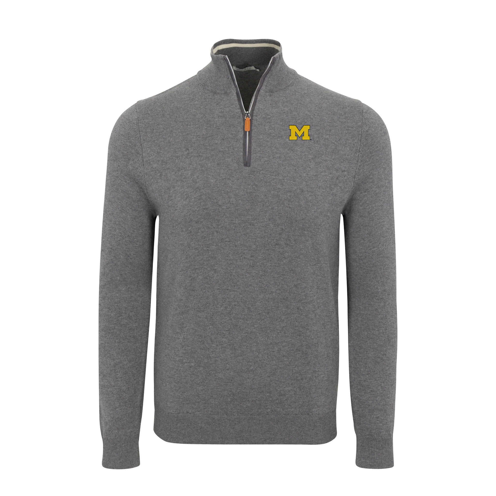 Michigan Grey with Grey Trim Luxury Touch Cotton and Cashmere Quarter Zip Sweater