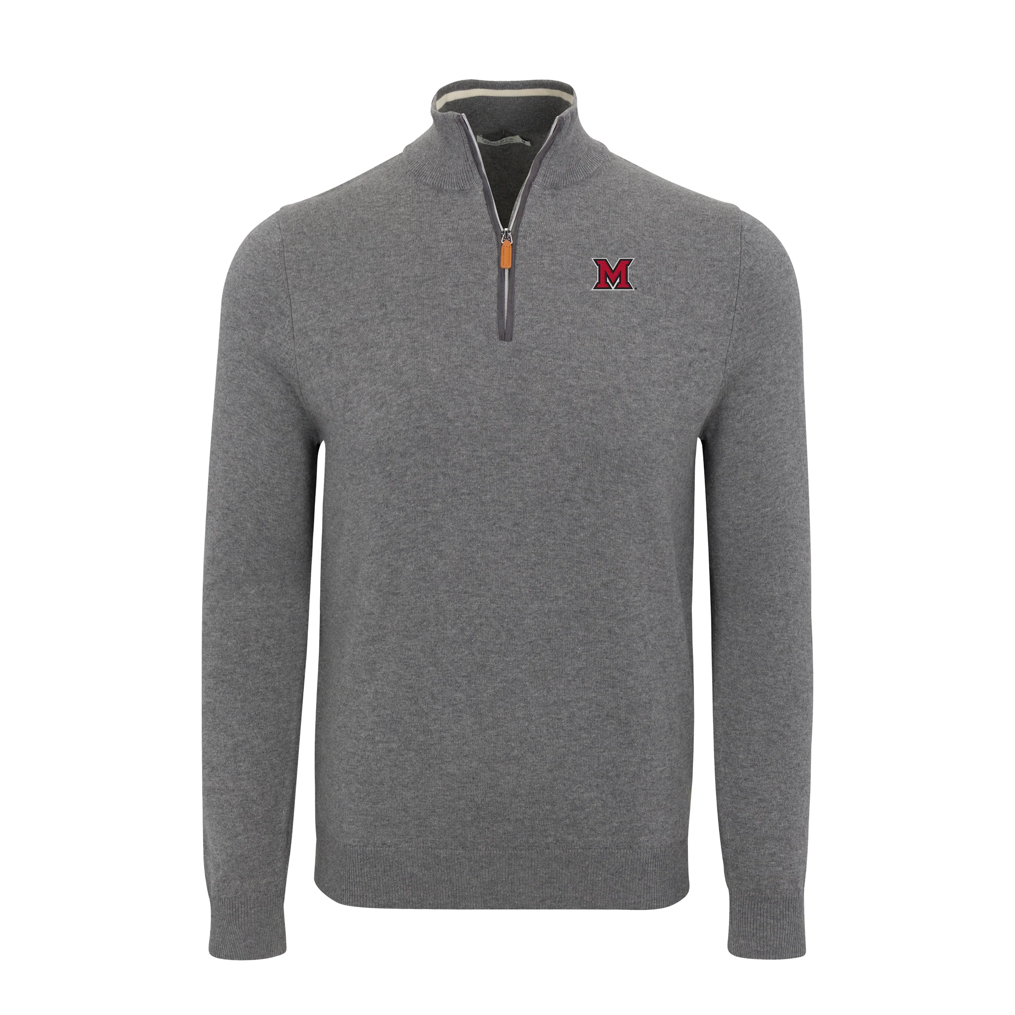 Miami Ohio Grey with Grey Trim Luxury Touch Cotton and Cashmere Quarter Zip Sweater