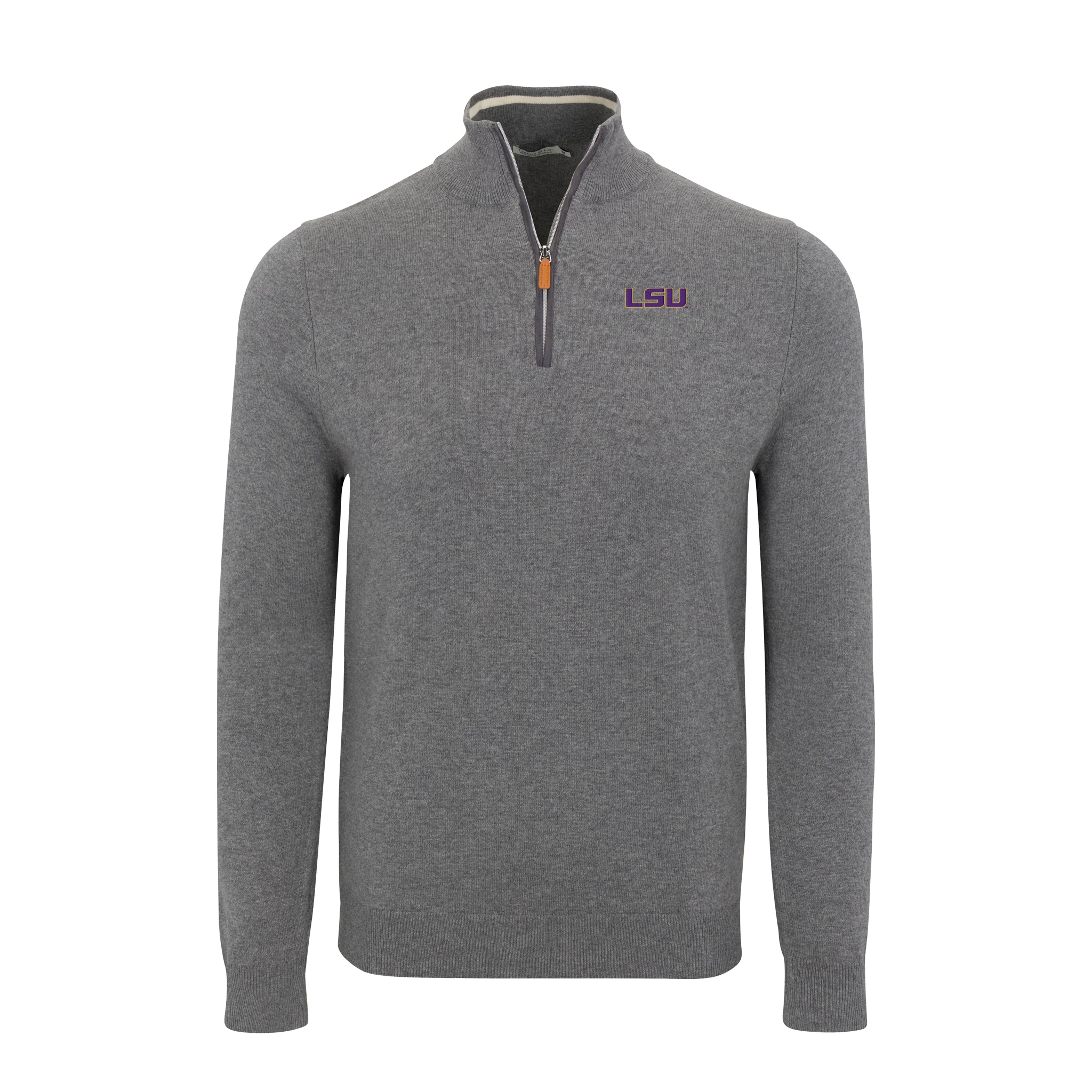 5496-lsu-grey-with-grey-trim-luxury-touch-cotton-and-cashmere-quarter-zip-sweater-1.webp LSU Grey with Grey Trim Luxury Touch Cotton and Cashmere Quarter Zip Sweater