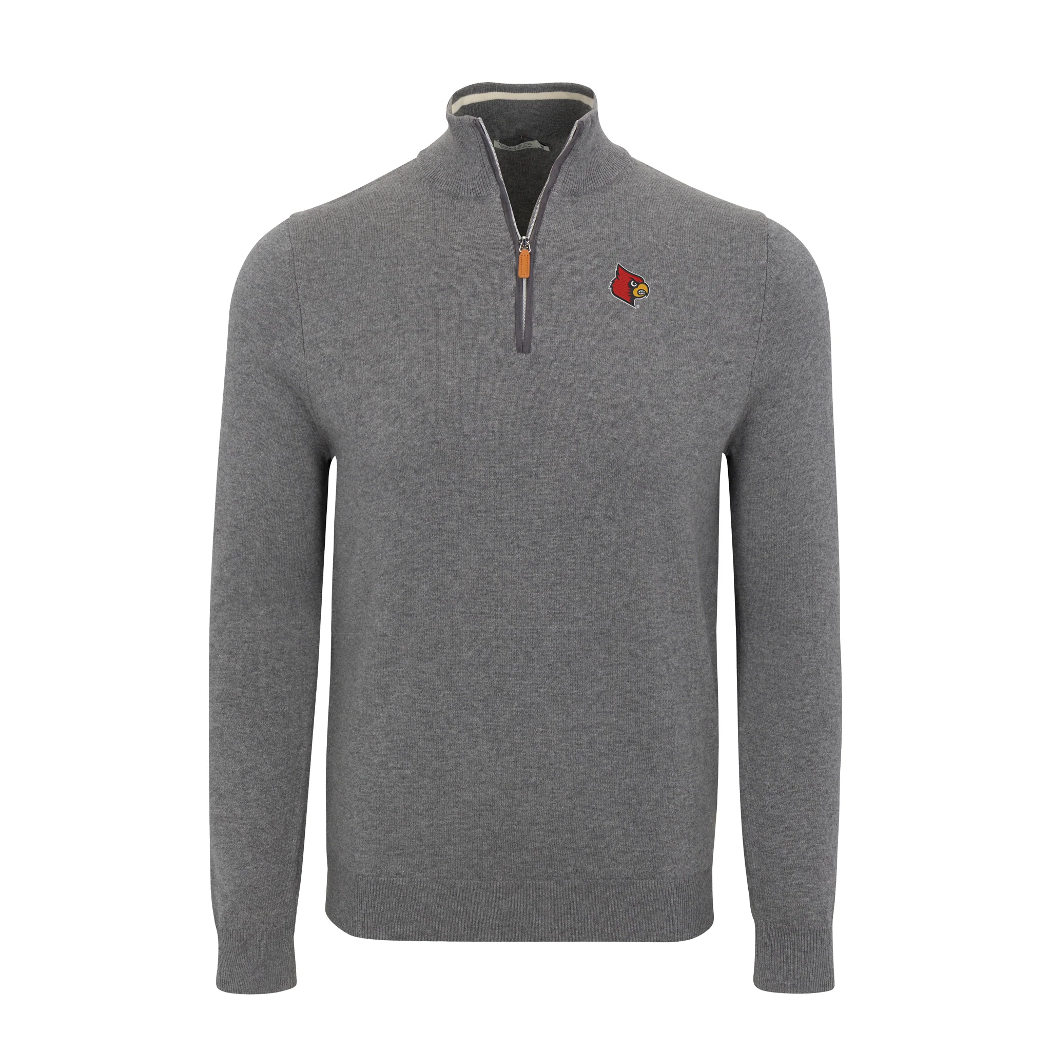 Louisville Grey with Grey Trim Luxury Touch Cotton and Cashmere Quarter Zip Sweater