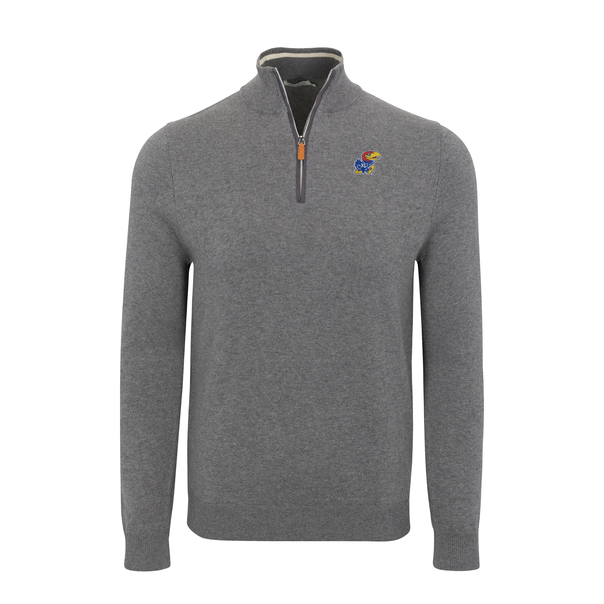 Kansas Grey with Grey Trim Luxury Touch Cotton and Cashmere Quarter Zip Sweater