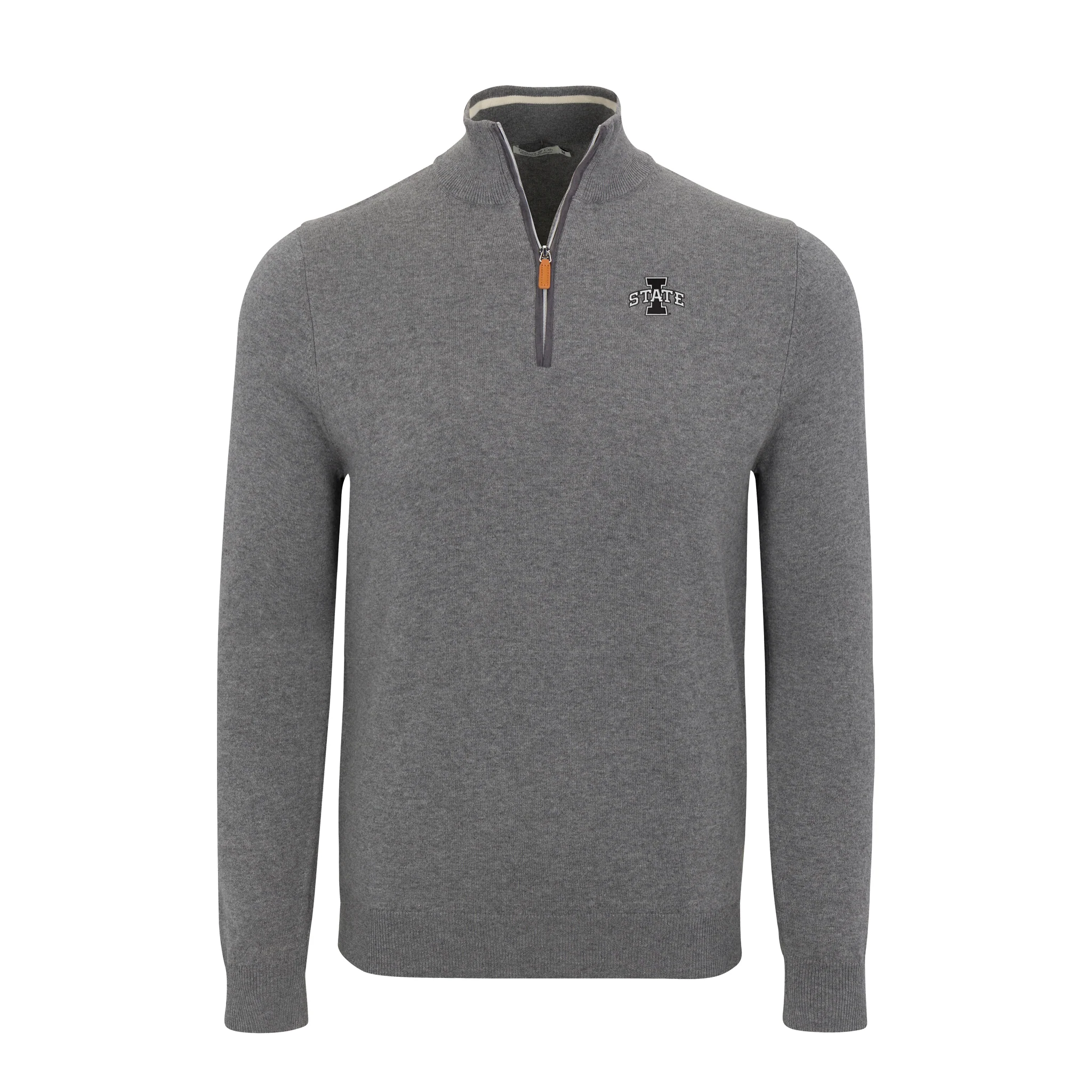 Iowa State Grey with Grey Trim Luxury Touch Cotton and Cashmere Quarter Zip Sweater