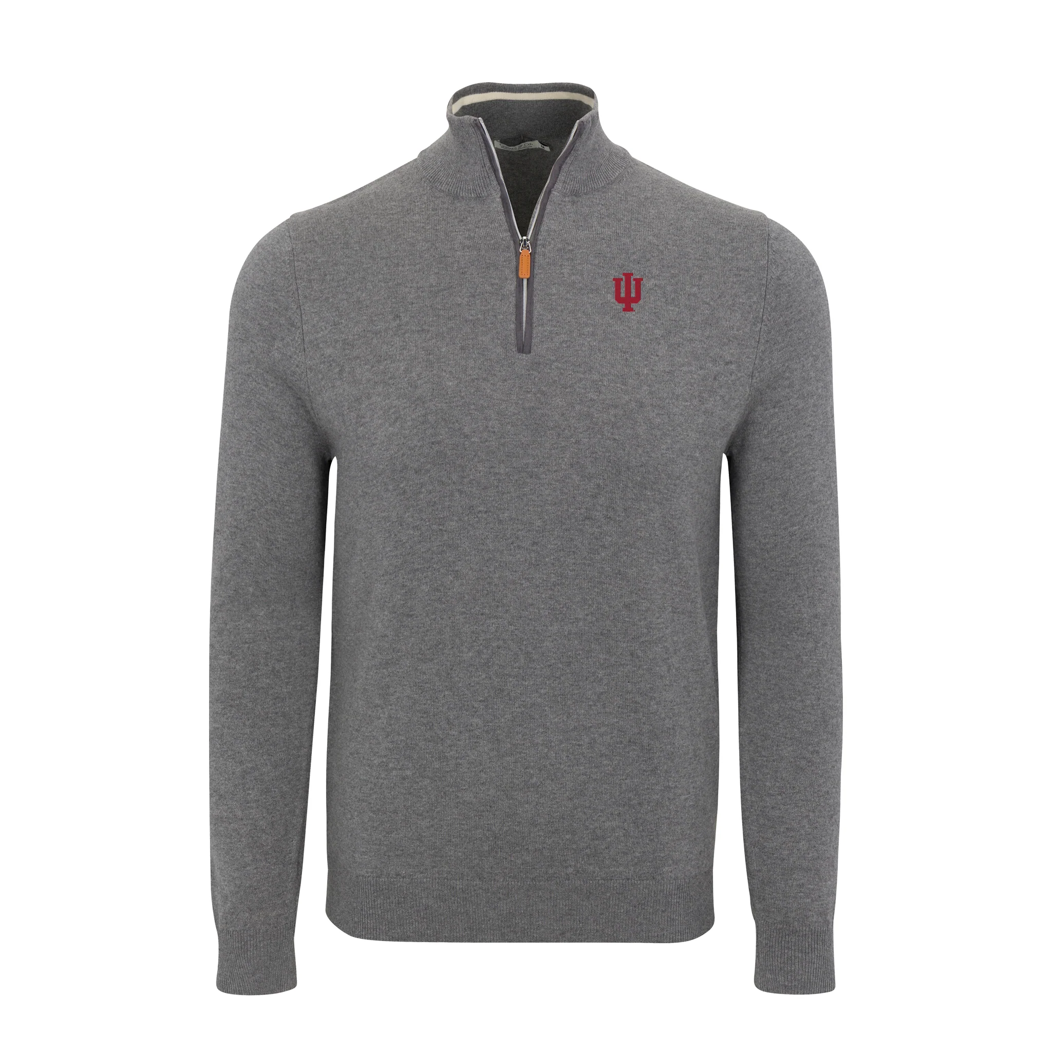 Indiana Grey with Grey Trim Luxury Touch Cotton and Cashmere Quarter Zip Sweater