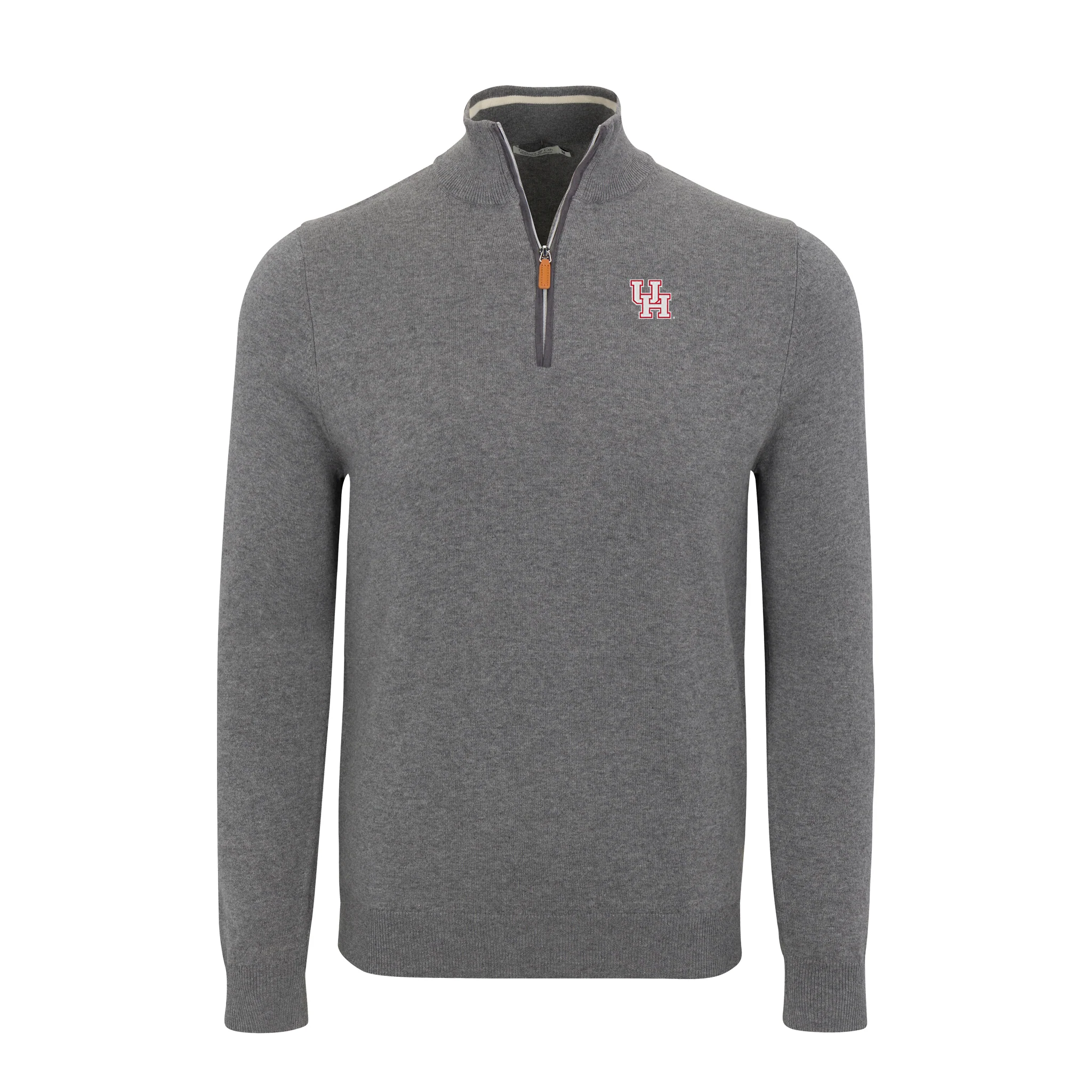 Houston Grey with Grey Trim Luxury Touch Cotton and Cashmere Quarter Zip Sweater