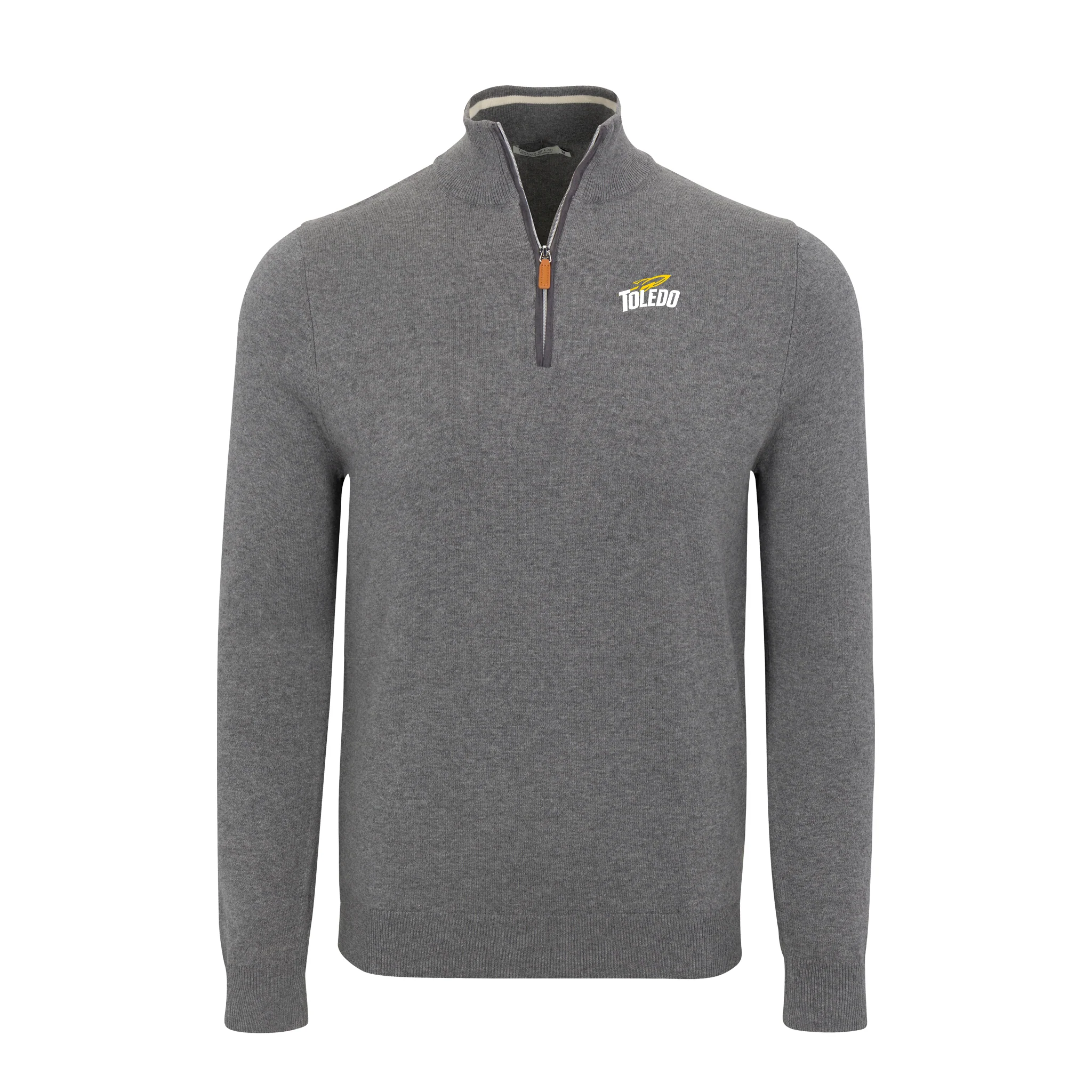 Toledo Grey with Grey Trim Luxury Touch Cotton and Cashmere Quarter Zip Sweater