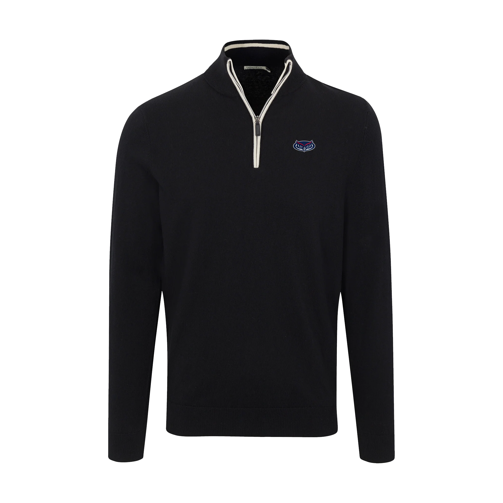 Florida Atlantic Black with White Trim Luxury Touch Cotton and Cashmere Quarter Zip Sweater