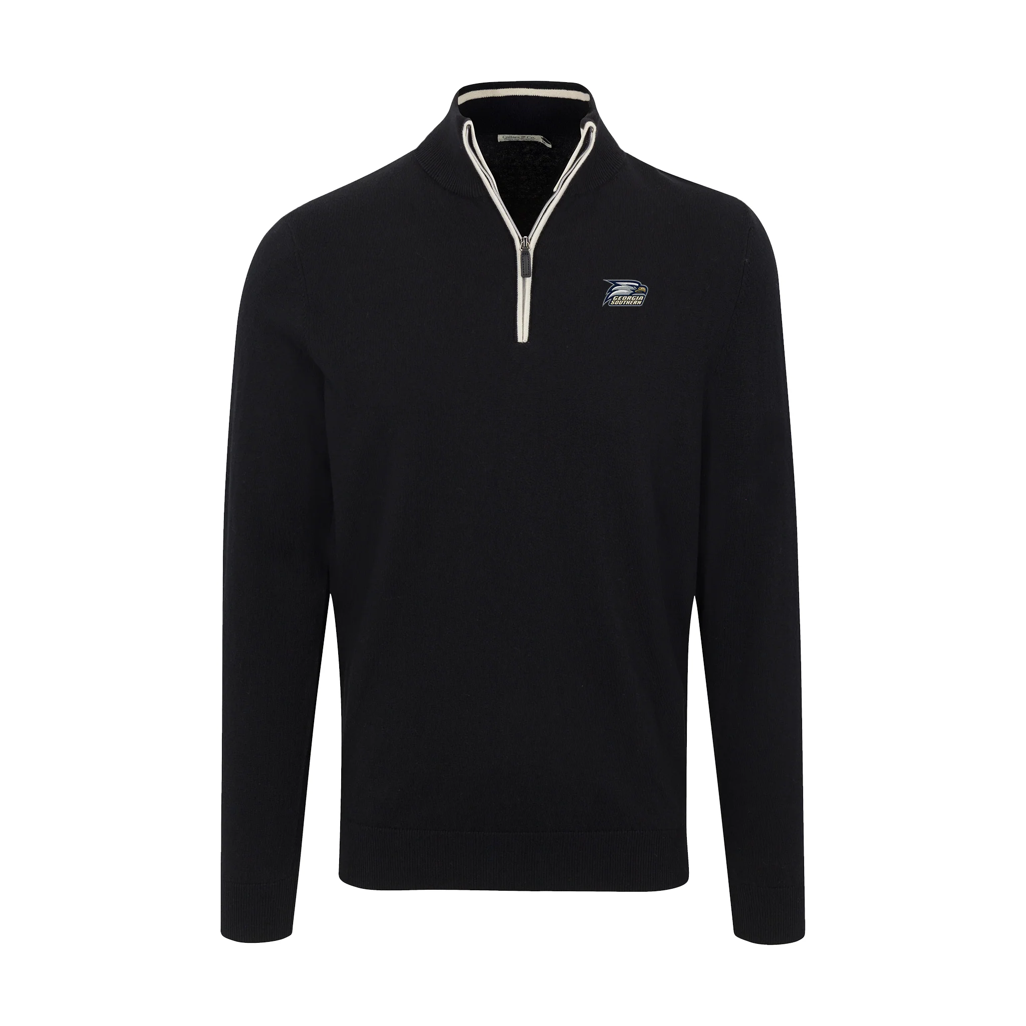 Georgia Southern Black with White Trim Luxury Touch Cotton and Cashmere Quarter Zip Sweater