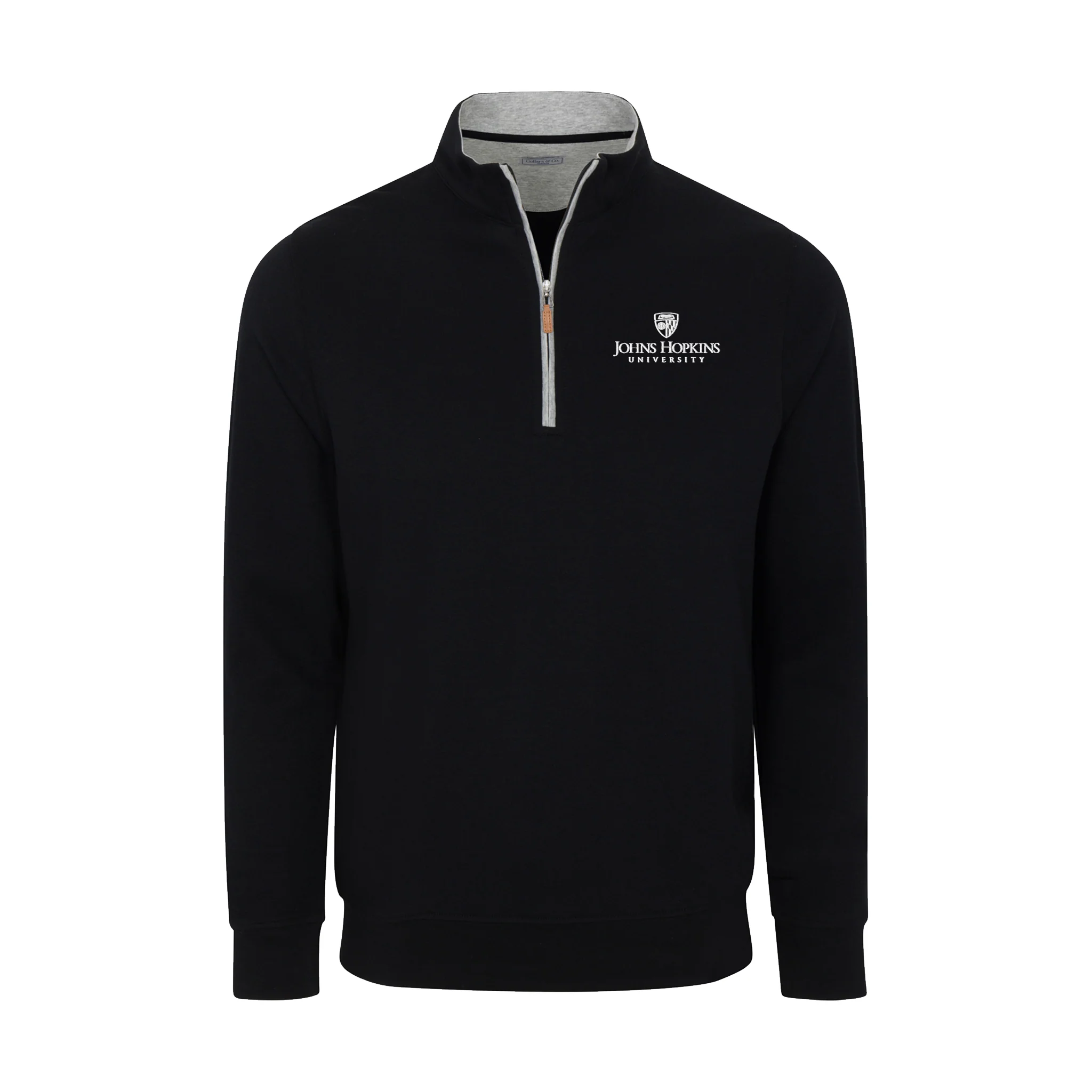 Johns Hopkins Heather Cloud Cotton Quarter Zip Pullover Black with Light Grey Trim