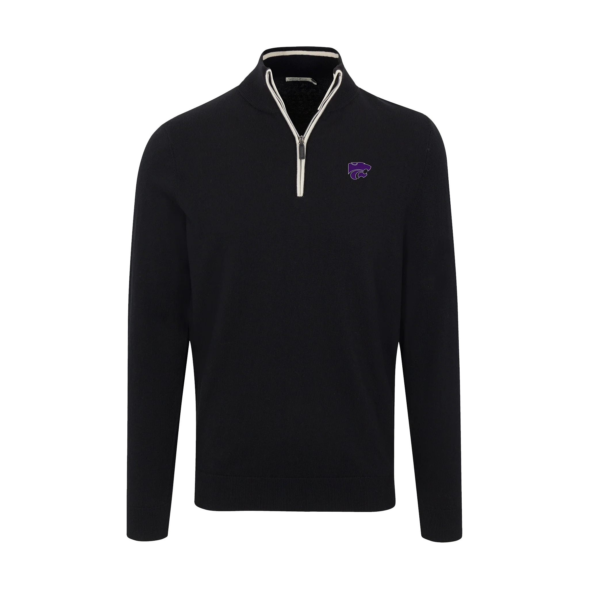 5966-k-state-black-with-white-trim-luxury-touch-cotton-and-cashmere-quarter-zip-sweater-1.webp K-State Black with White Trim Luxury Touch Cotton and Cashmere Quarter Zip Sweater