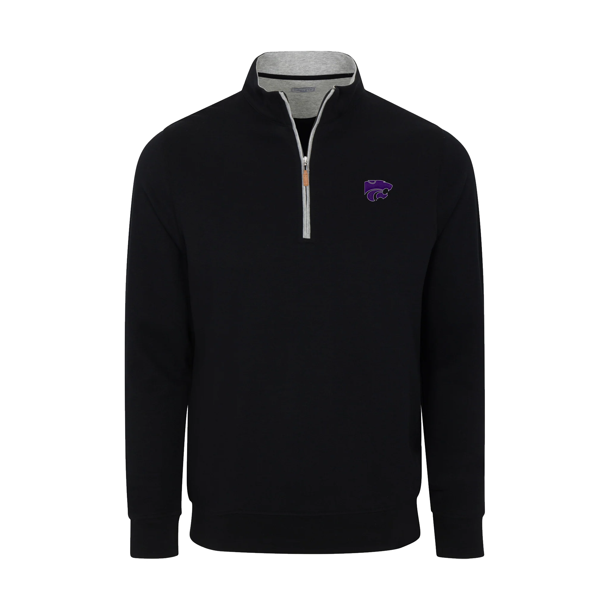 K-State Heather Cloud Cotton Quarter Zip Pullover Black with Light Grey Trim