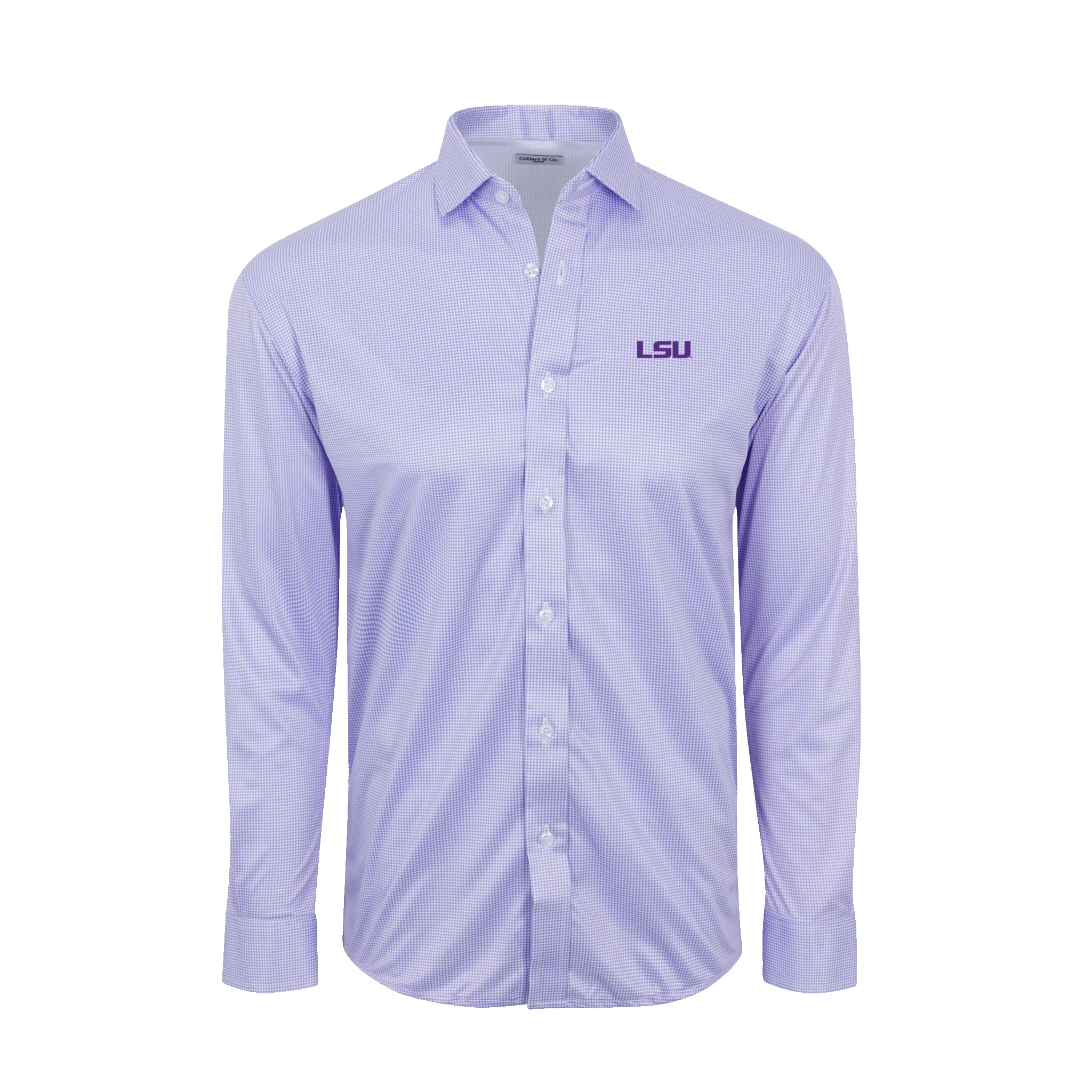 LSU Quattro Flex Dress Shirt with Semi-Spread Collar Lavender Houndstooth