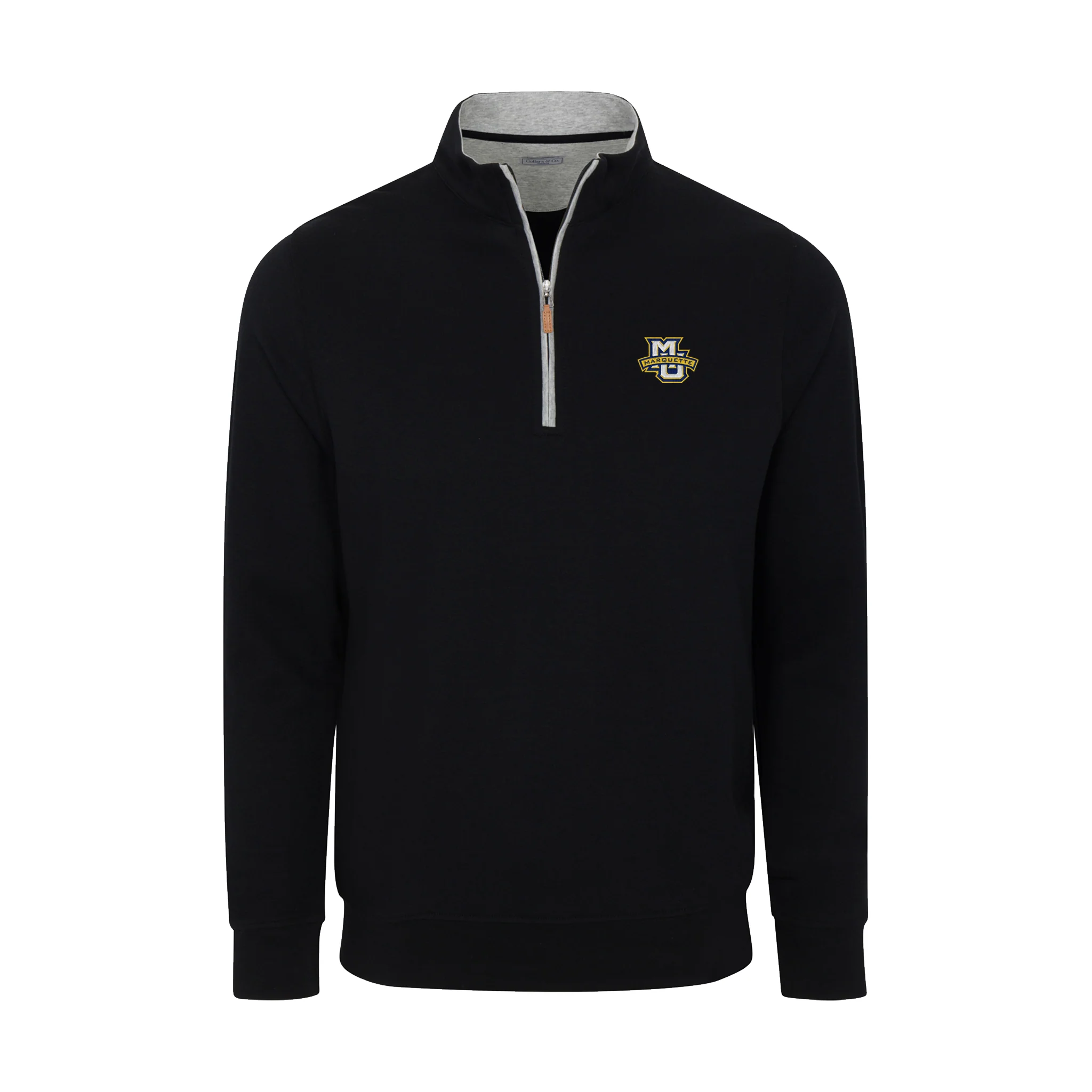 Marquette Heather Cloud Cotton Quarter Zip Pullover Black with Light Grey Trim