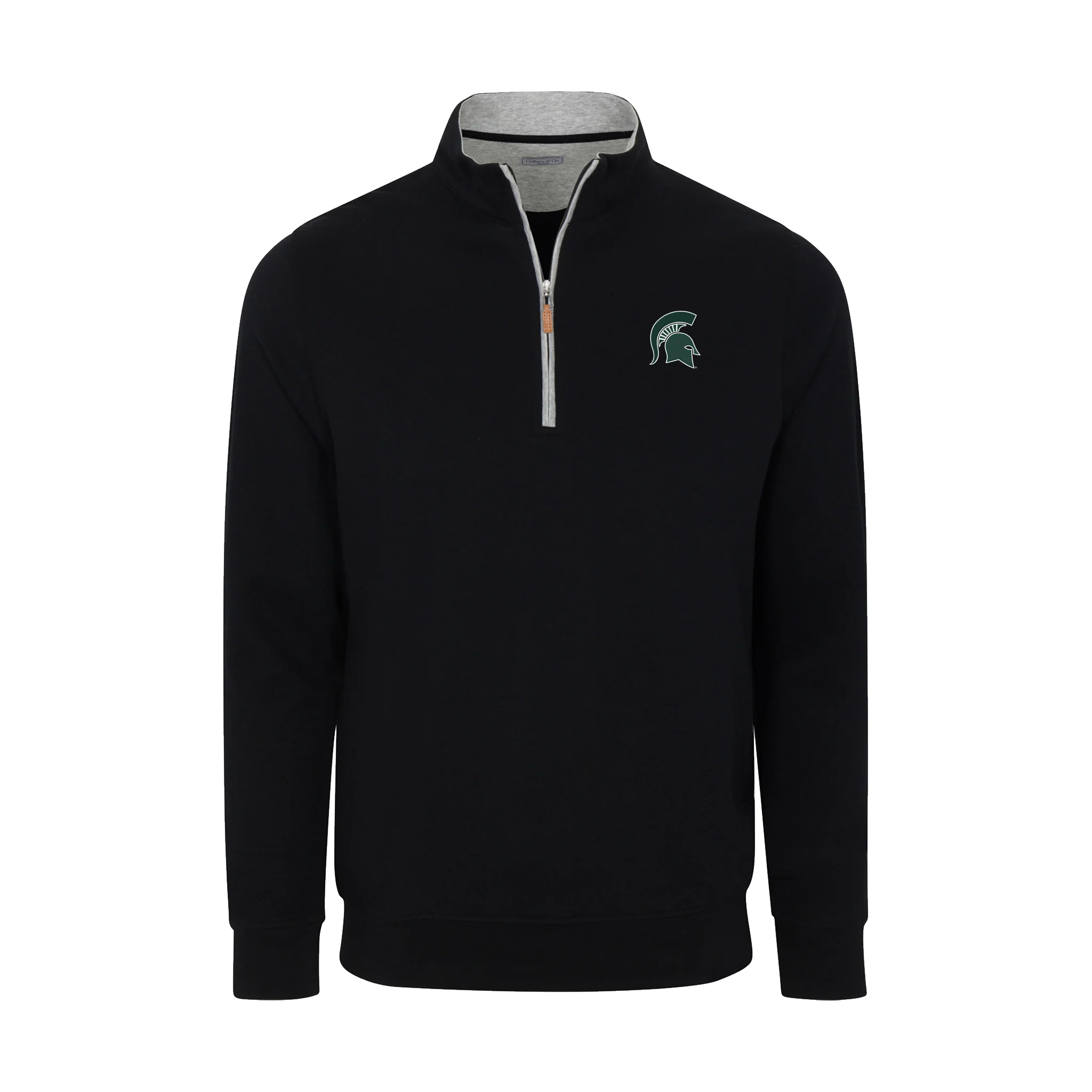 Michigan State Heather Cloud Cotton Quarter Zip Pullover Black with Light Grey Trim