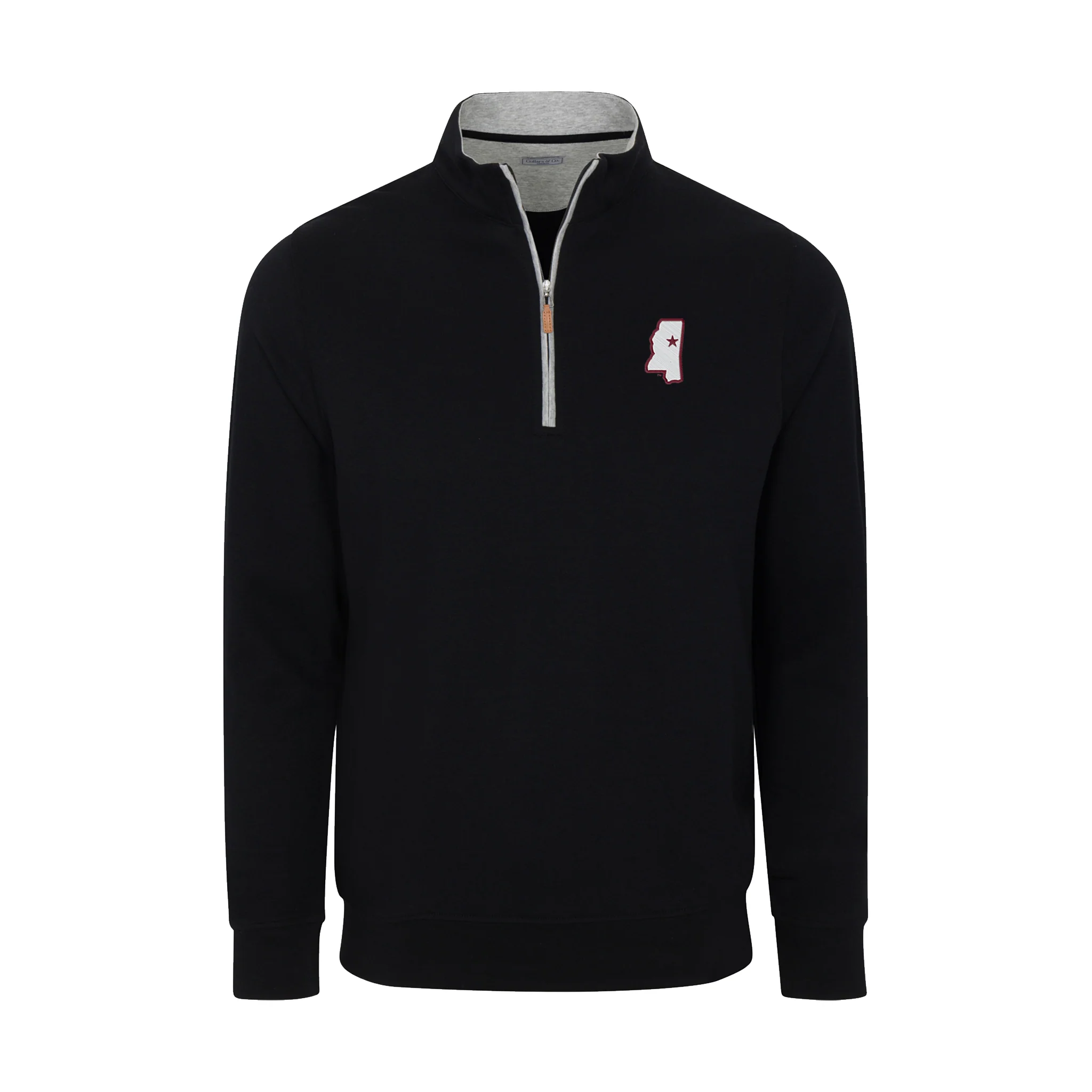 Mississippi State Heather Cloud Cotton Quarter Zip Pullover Black with Light Grey Trim