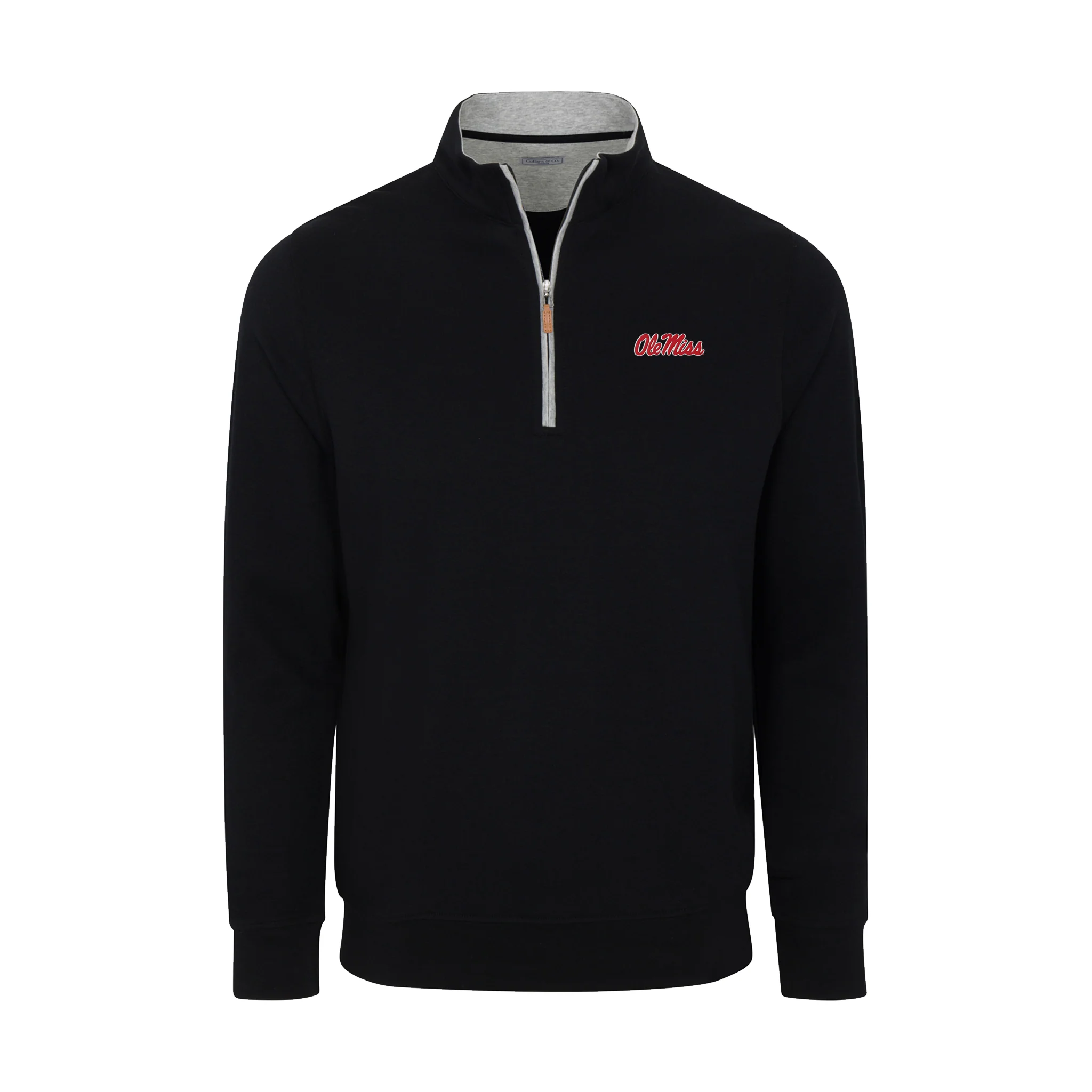 Ole Miss Heather Cloud Cotton Quarter Zip Pullover Black with Light Grey Trim