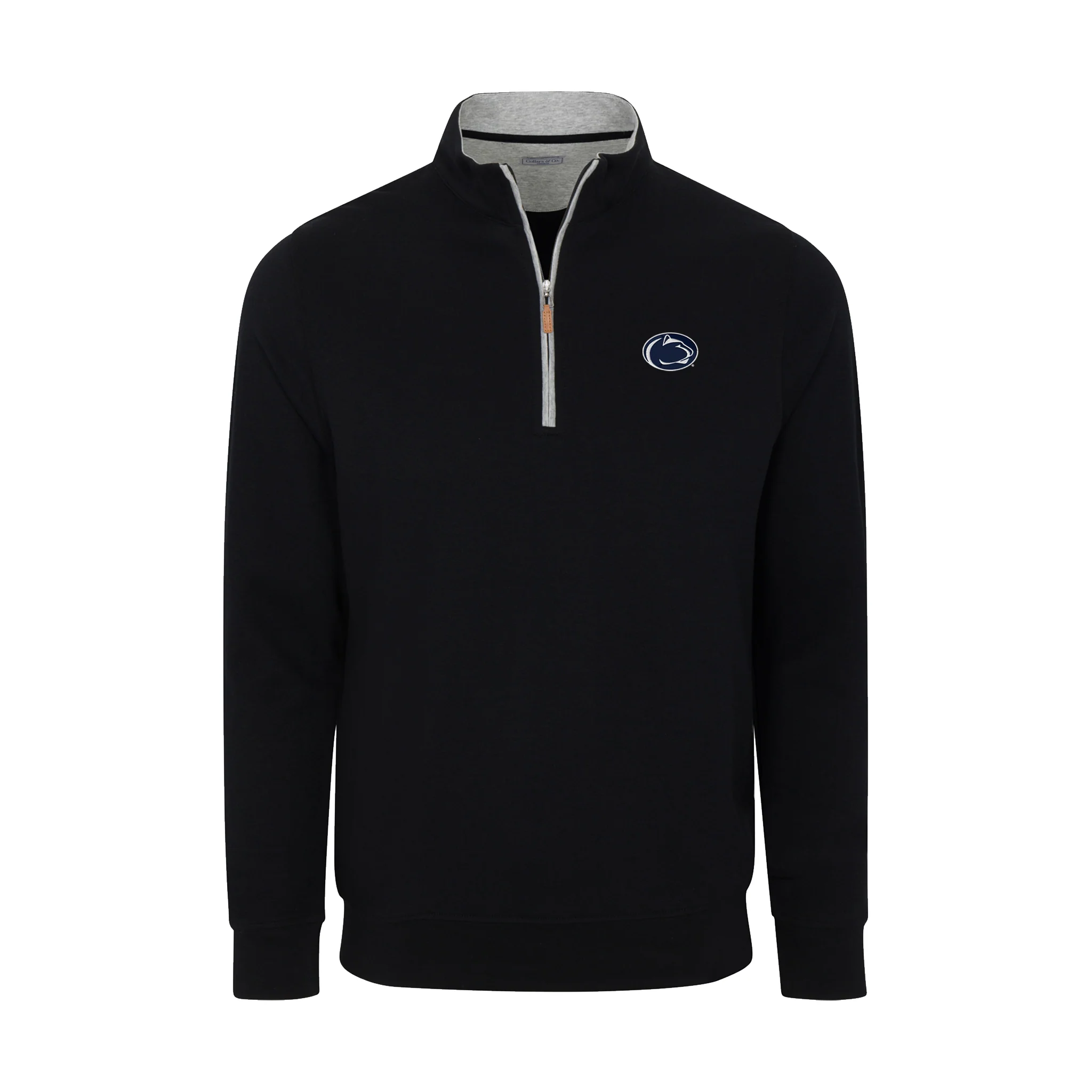 Penn State Heather Cloud Cotton Quarter Zip Pullover Black with Light Grey Trim