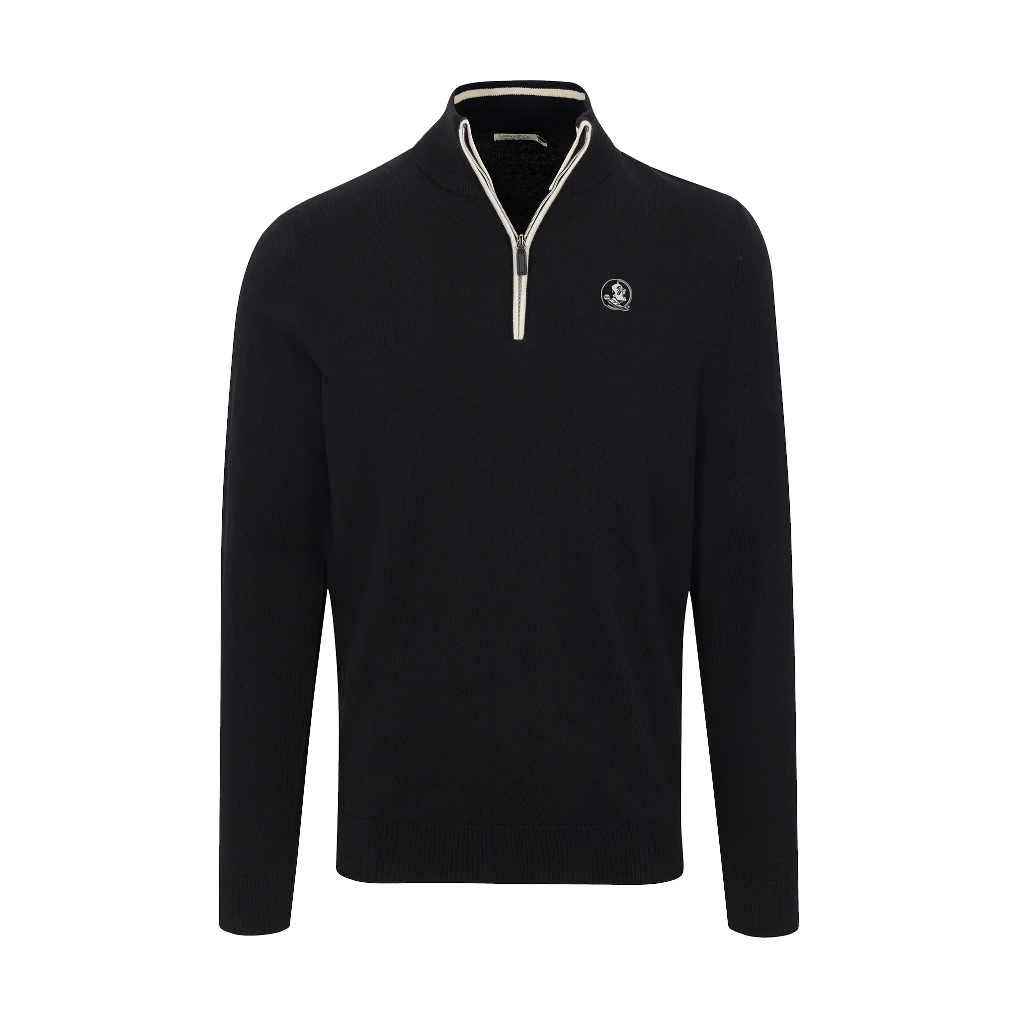 Florida State Black with White Trim Luxury Touch Cotton and Cashmere Quarter Zip Sweater