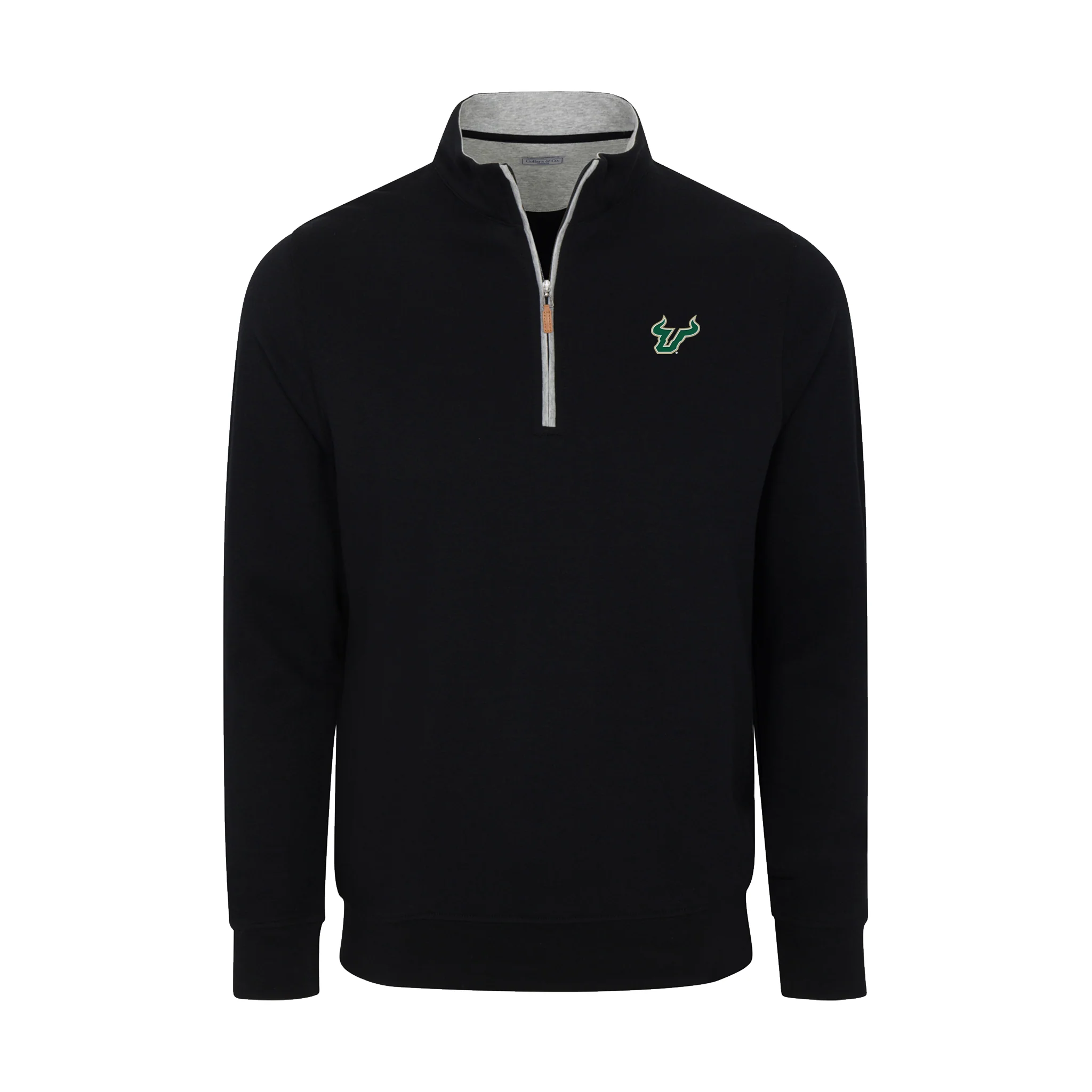 South Florida Heather Cloud Cotton Quarter Zip Pullover Black with Light Grey Trim